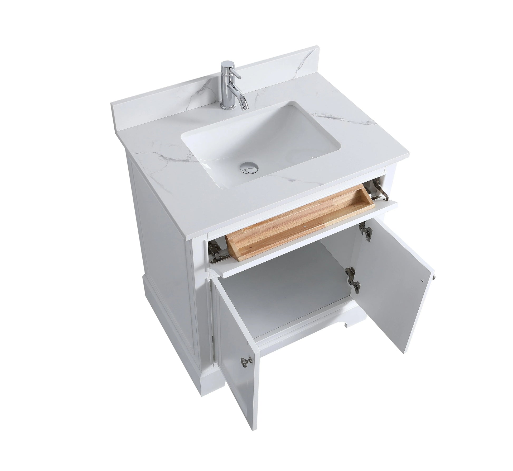 24" White Freestanding Single Sink Bathroom Vanity with Engineered Calcutta Marble Countertop-Migration_Bathroom Vanities-DECOROLALA