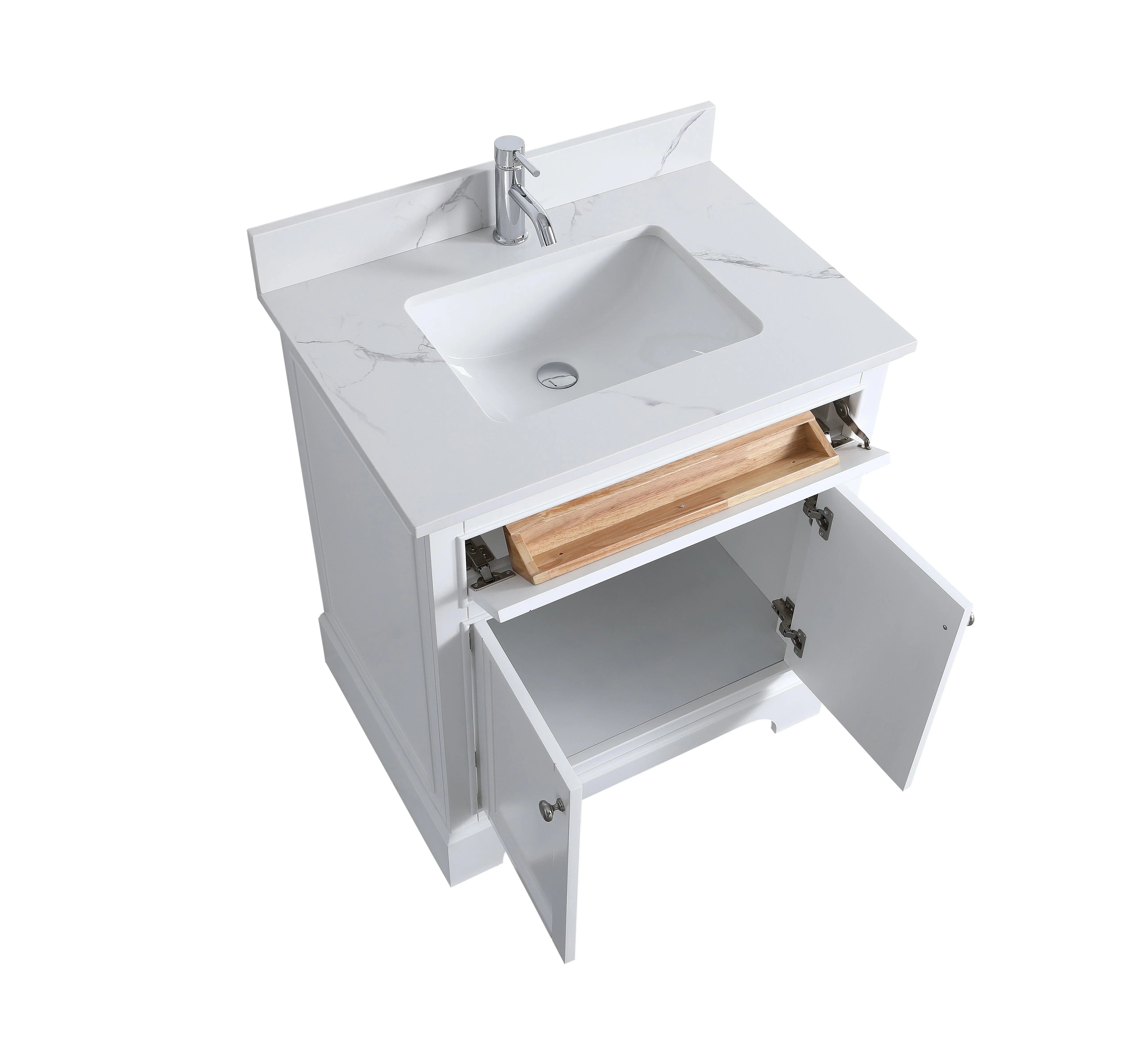 24" White Freestanding Single Sink Bathroom Vanity with Engineered Calcutta Marble Countertop-Migration_Bathroom Vanities-DECOROLALA