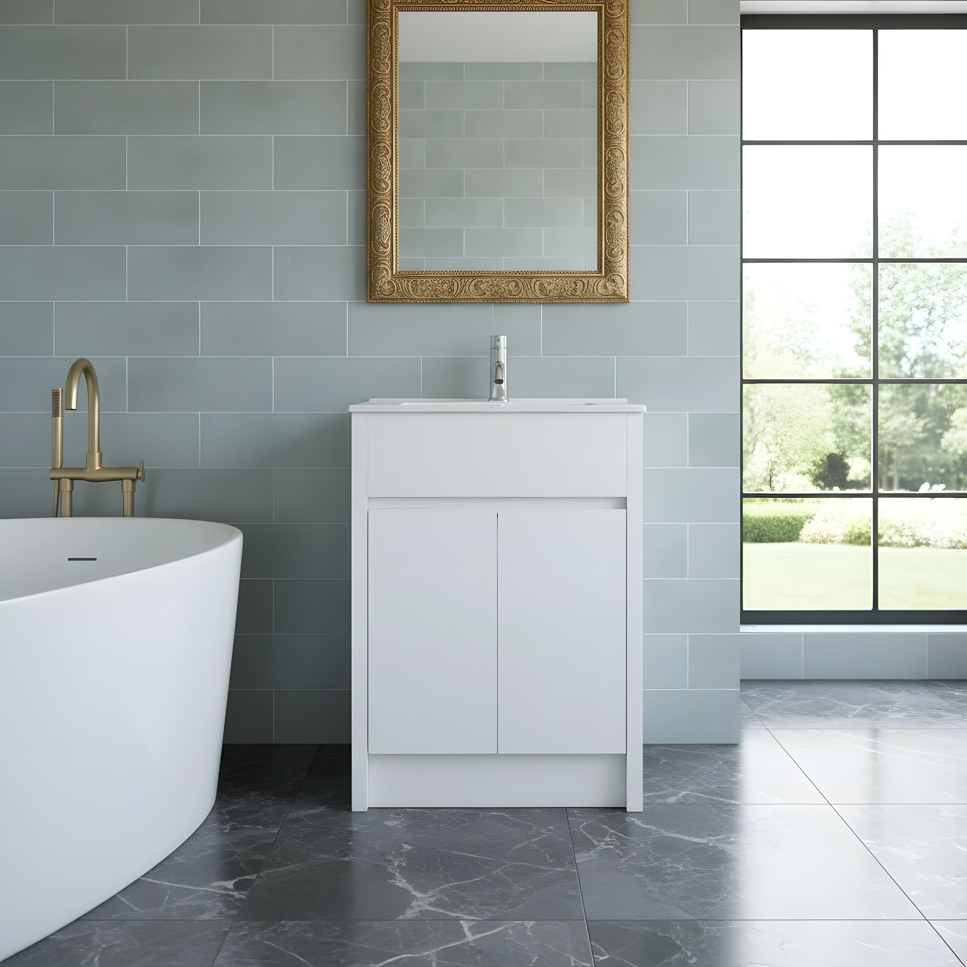 24" White Oak Freestanding Bathroom Vanity with White Ceramic Countertop-Migration_Bathroom Vanities-DECOROLALA