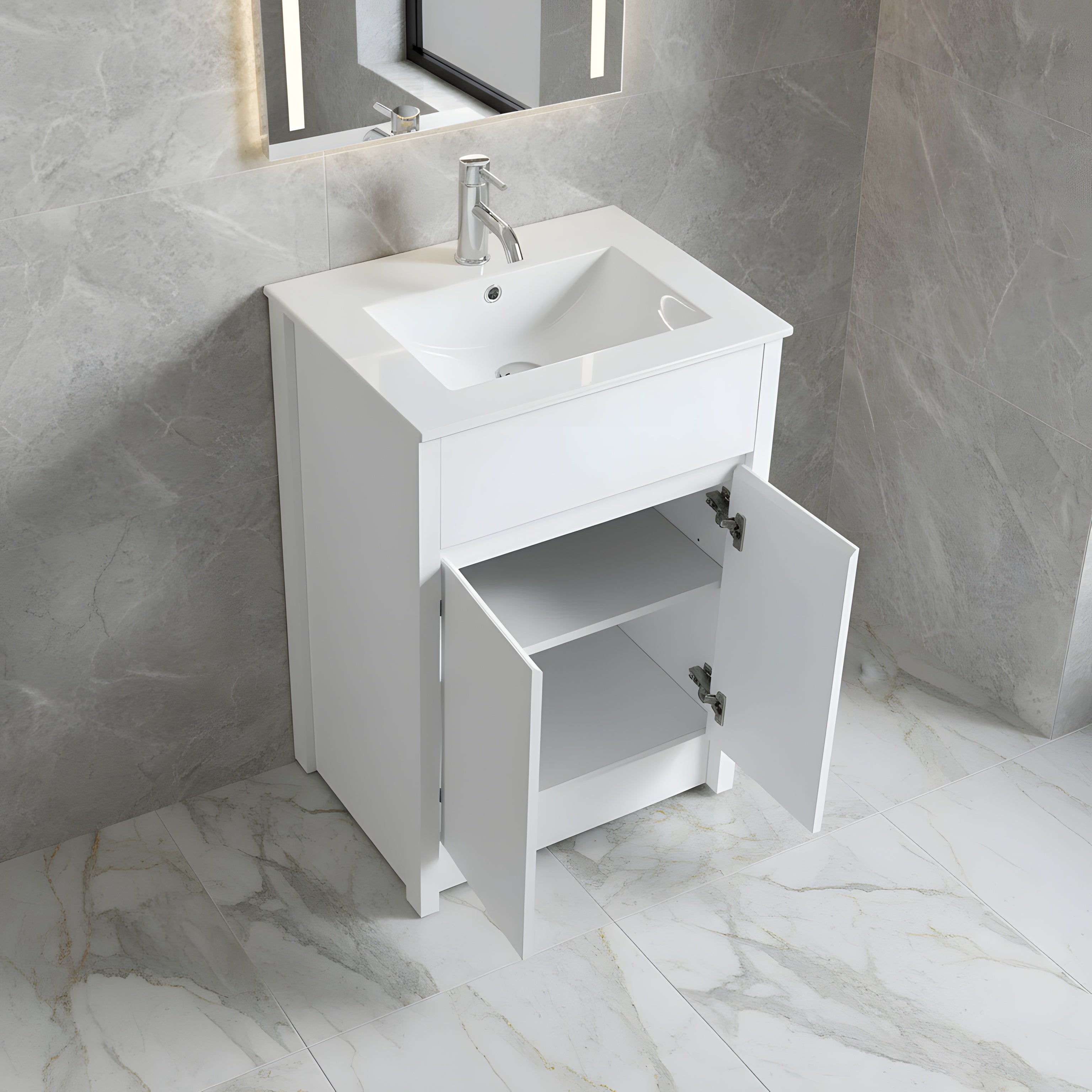 24" White Oak Freestanding Bathroom Vanity with White Ceramic Countertop-Migration_Bathroom Vanities-DECOROLALA