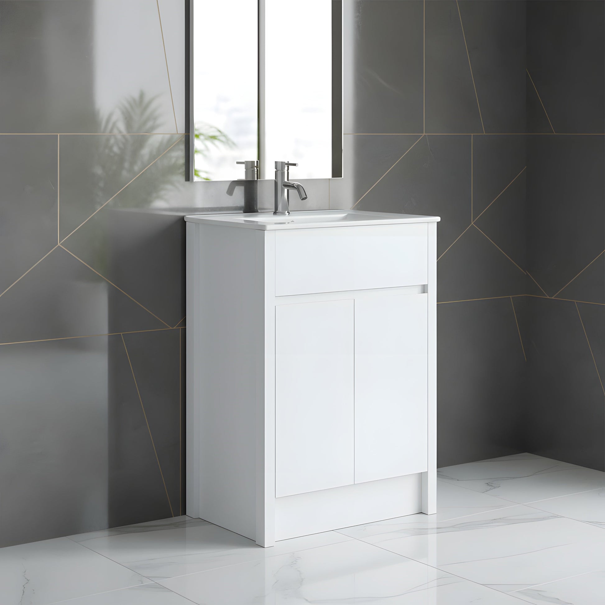 24" White Oak Freestanding Bathroom Vanity with White Ceramic Countertop-Migration_Bathroom Vanities-DECOROLALA