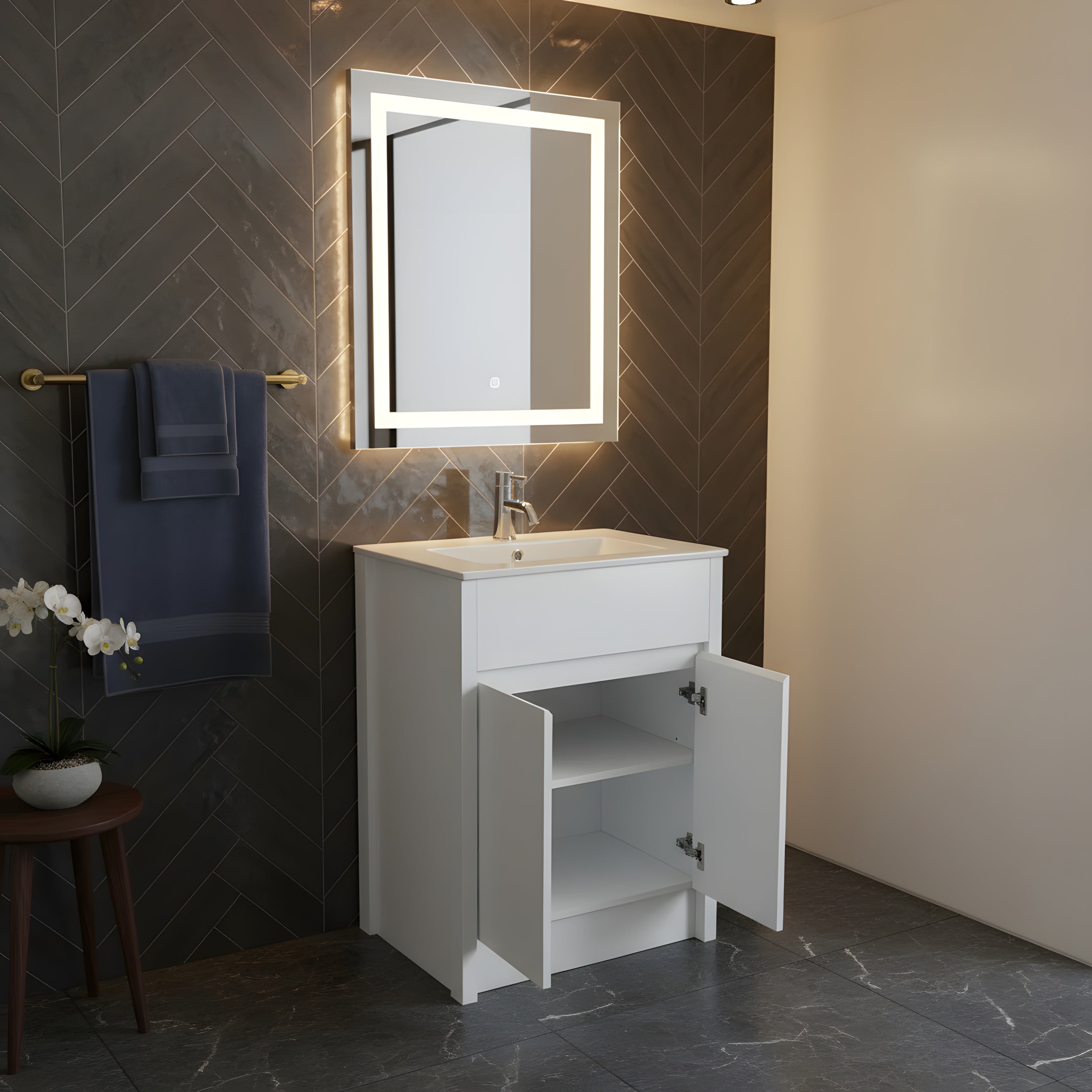 24" White Oak Freestanding Bathroom Vanity with White Ceramic Countertop-Migration_Bathroom Vanities-DECOROLALA