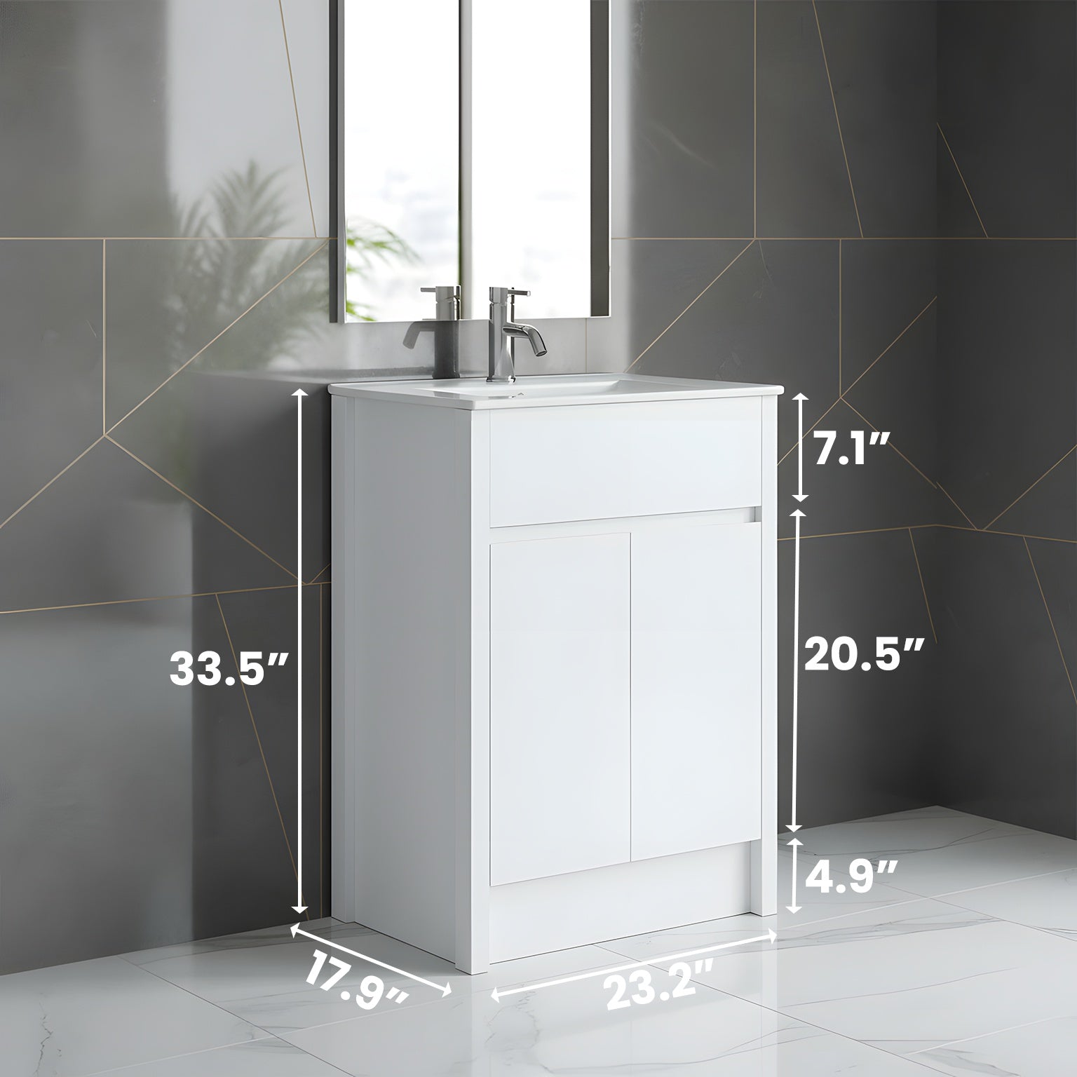 24" White Oak Freestanding Bathroom Vanity with White Ceramic Countertop-Migration_Bathroom Vanities-DECOROLALA