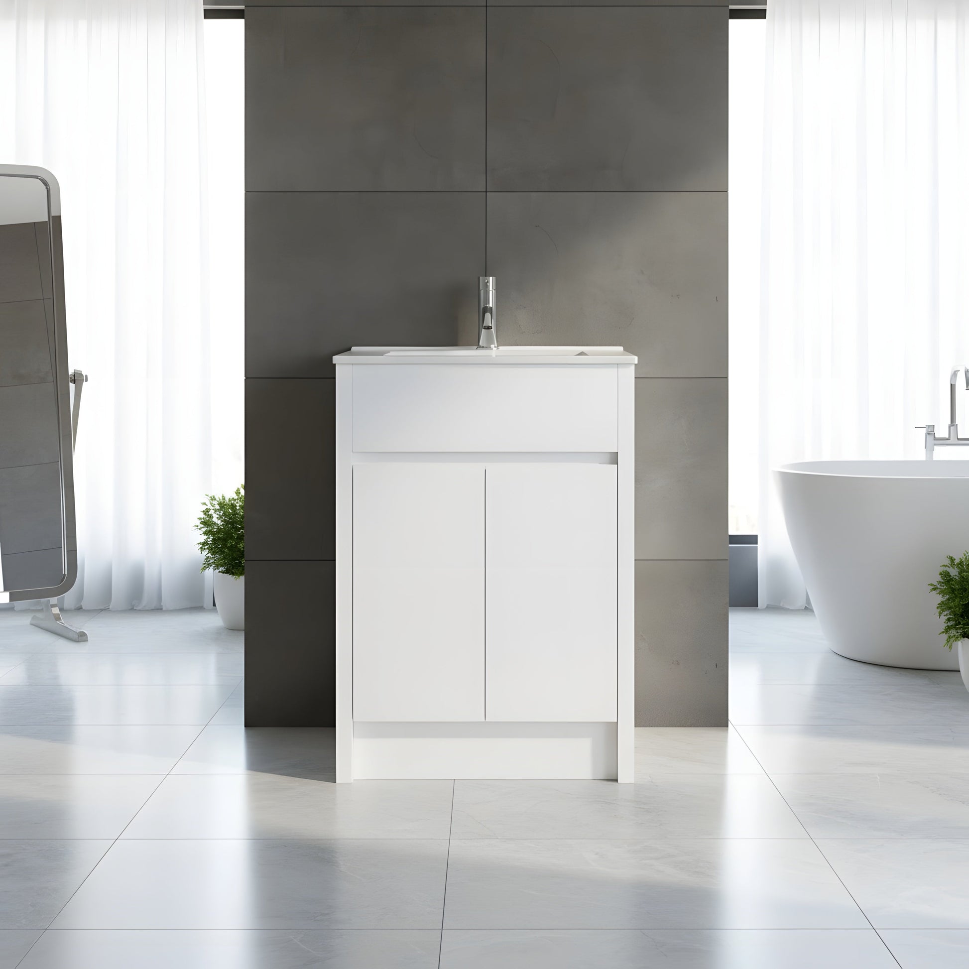 24" White Oak Freestanding Bathroom Vanity with White Ceramic Countertop-Migration_Bathroom Vanities-DECOROLALA