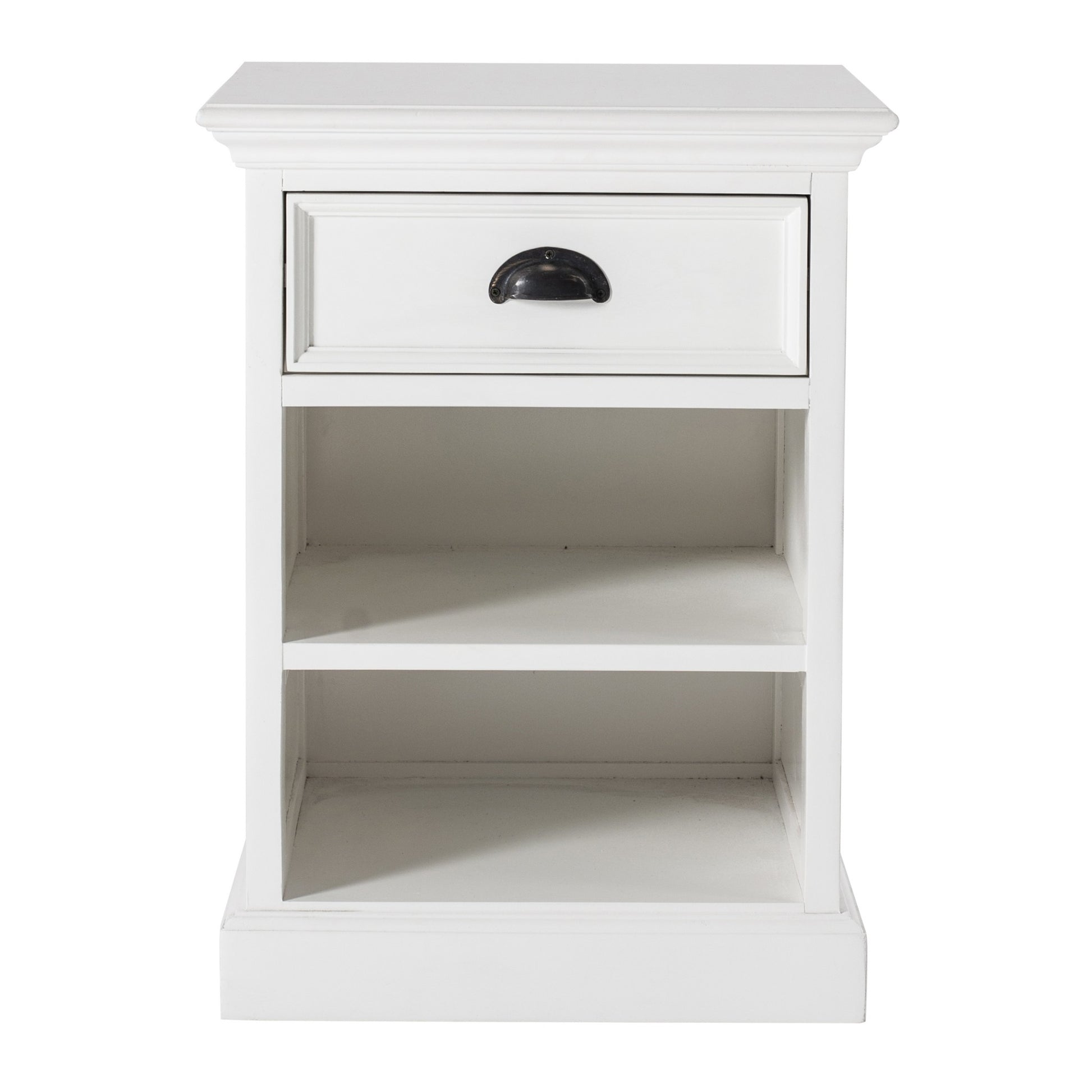 24" White Solid Wood Distressed One Drawer Nightstand-Nightstands & Bedside Tables-DECOROLALA