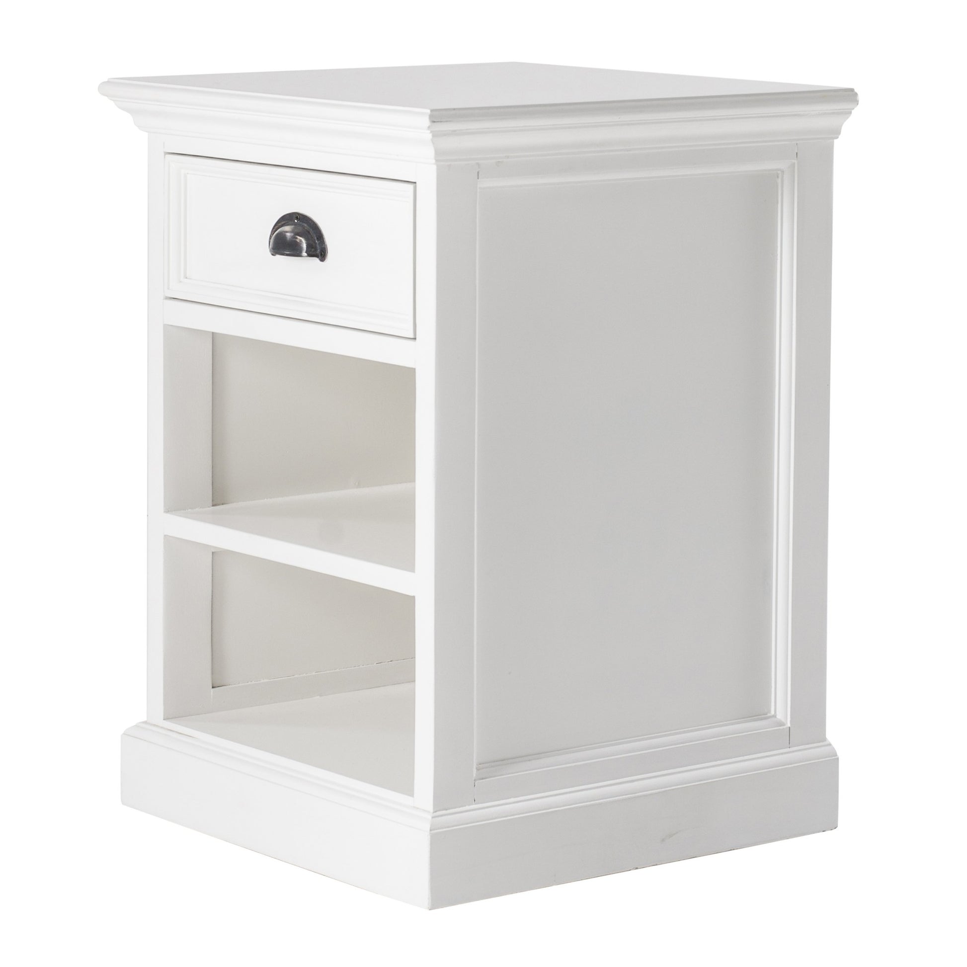 24" White Solid Wood Distressed One Drawer Nightstand-Nightstands & Bedside Tables-DECOROLALA
