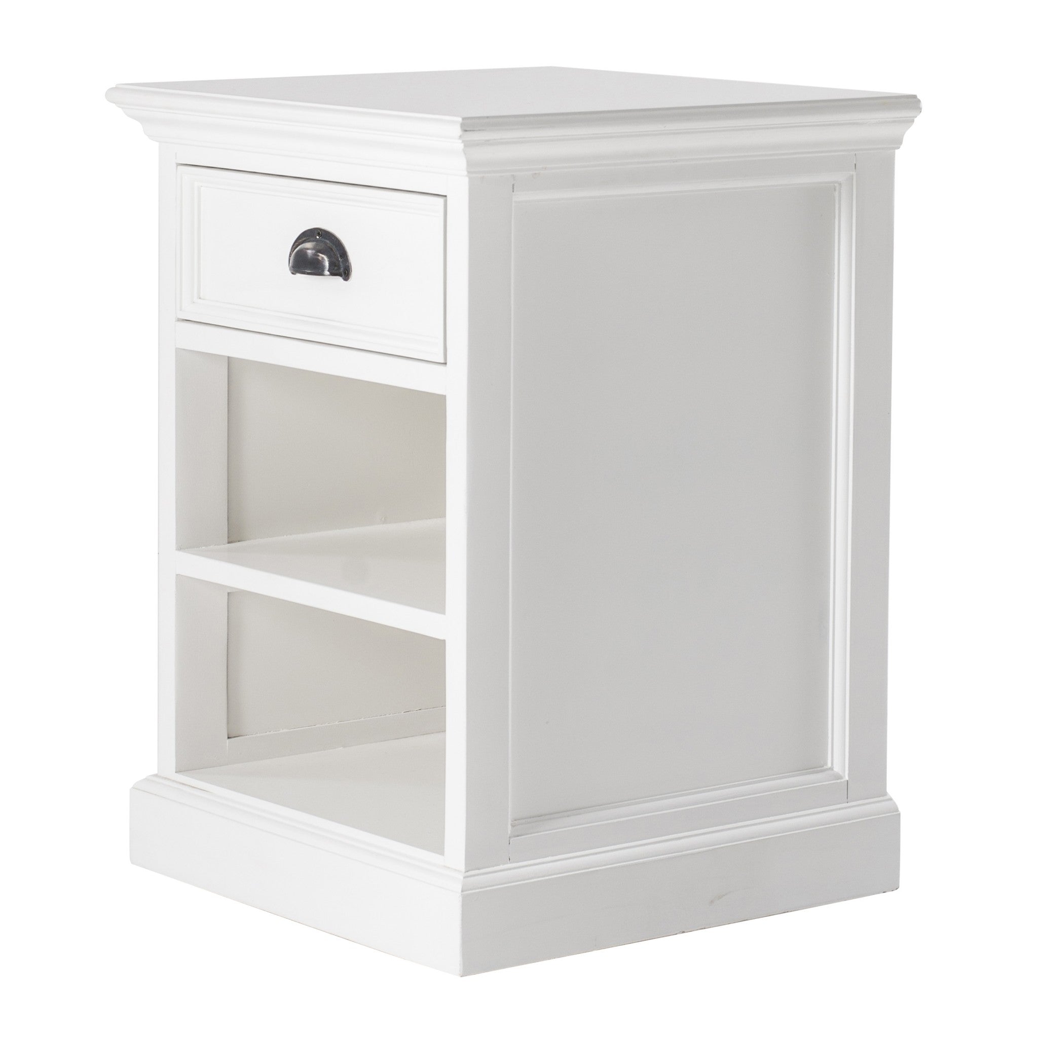 24" White Solid Wood Distressed One Drawer Nightstand-Nightstands & Bedside Tables-DECOROLALA