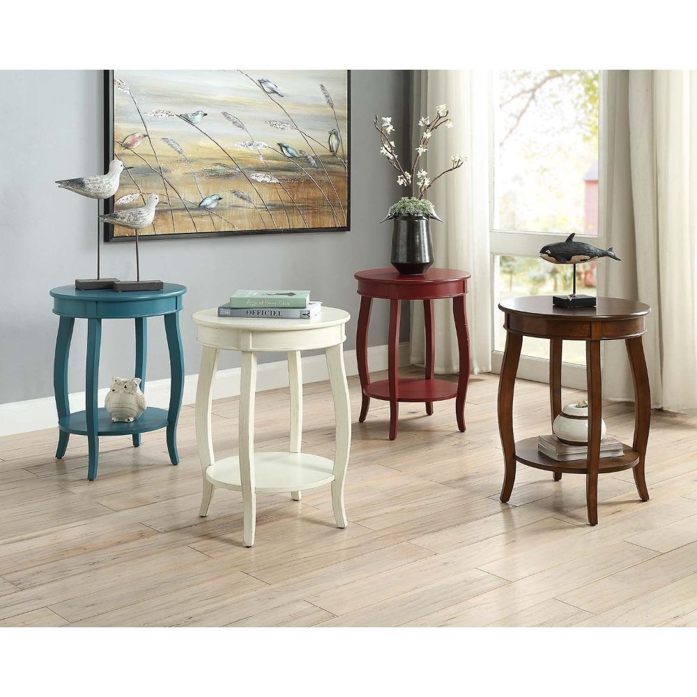 24" White Solid Wood Round End Table With Shelf-End-Side Tables-DECOROLALA
