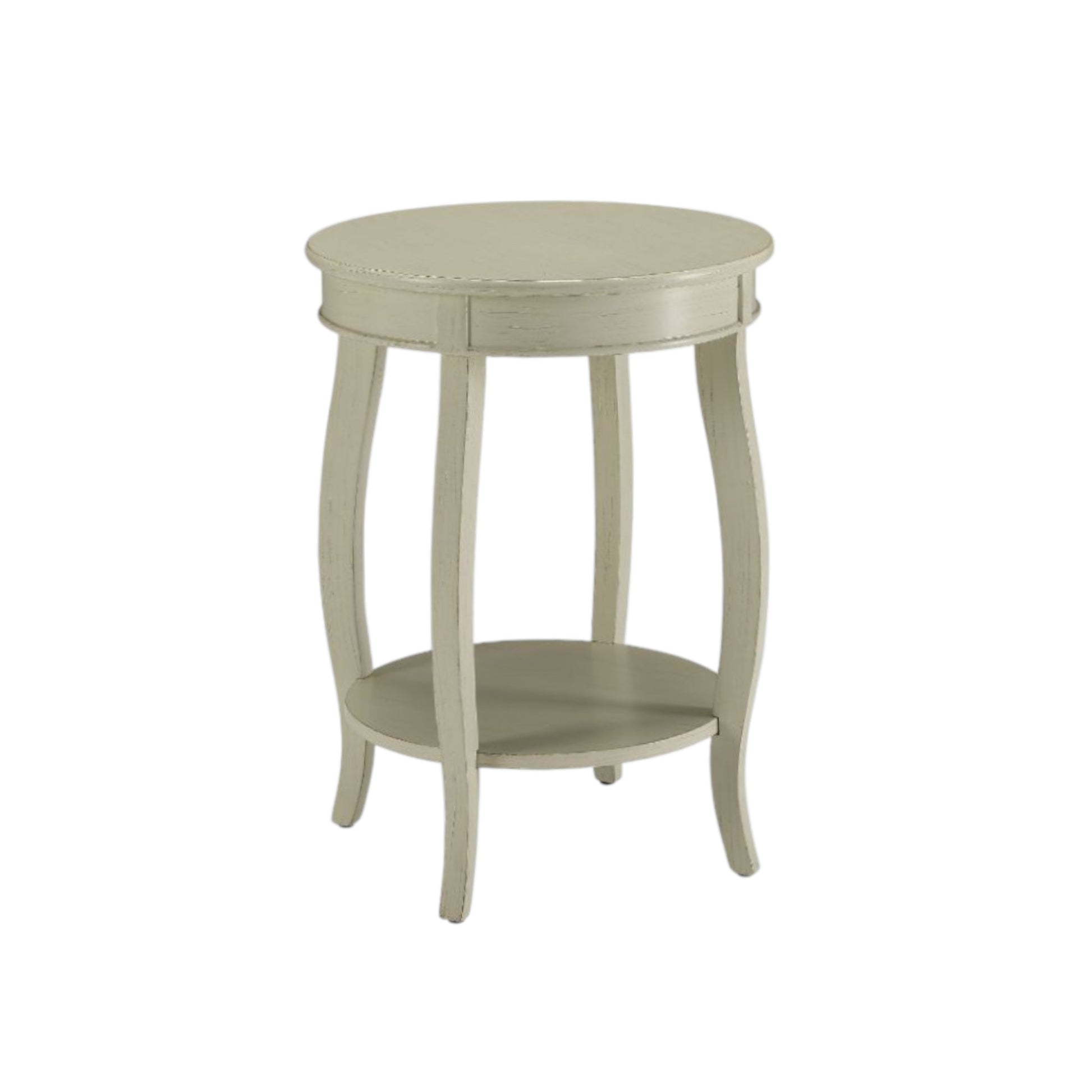 24" White Solid Wood Round End Table With Shelf-End-Side Tables-DECOROLALA