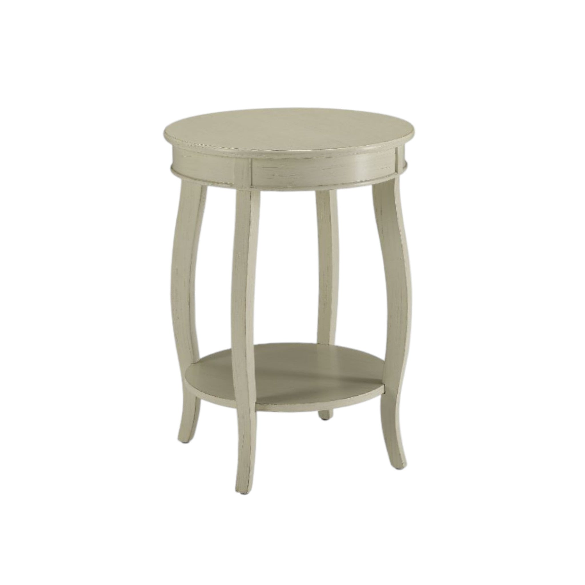 24" White Solid Wood Round End Table With Shelf-End-Side Tables-DECOROLALA