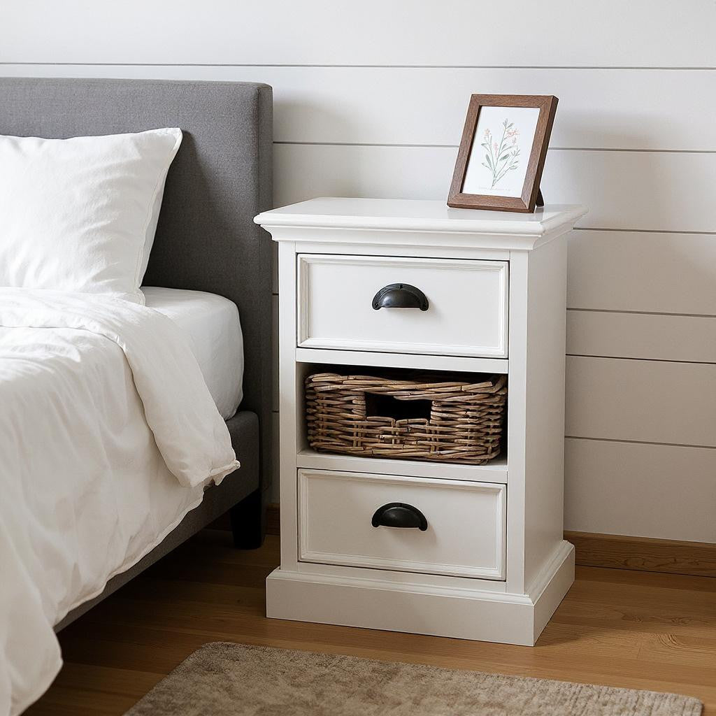 24" White Solid Wood Two Drawer Nightstand-Nightstands & Bedside Tables-DECOROLALA