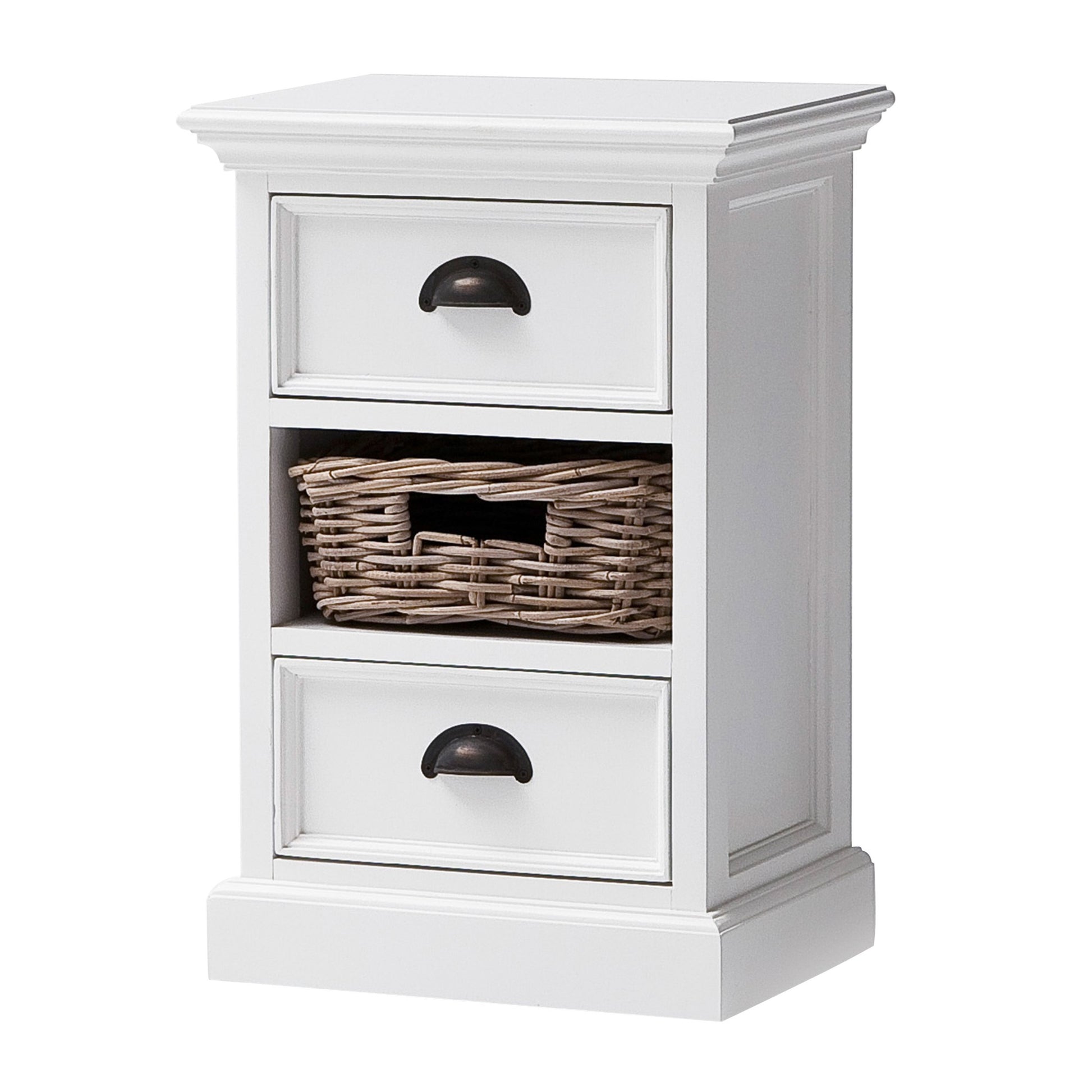 24" White Solid Wood Two Drawer Nightstand-Nightstands & Bedside Tables-DECOROLALA