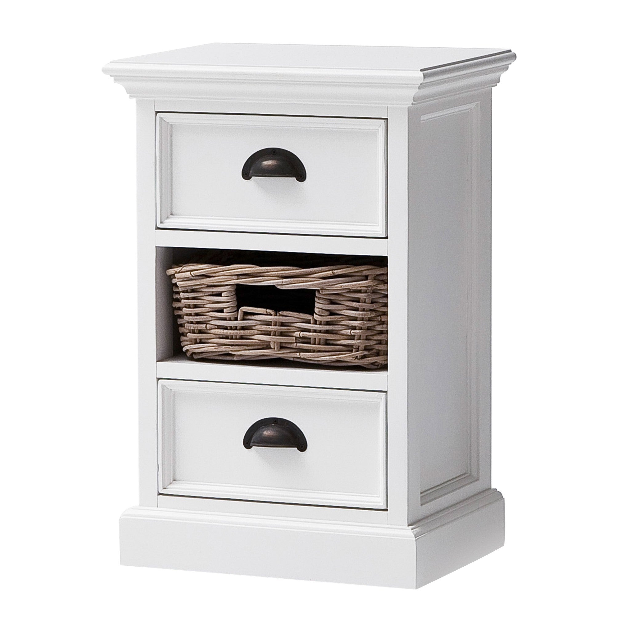24" White Solid Wood Two Drawer Nightstand-Nightstands & Bedside Tables-DECOROLALA