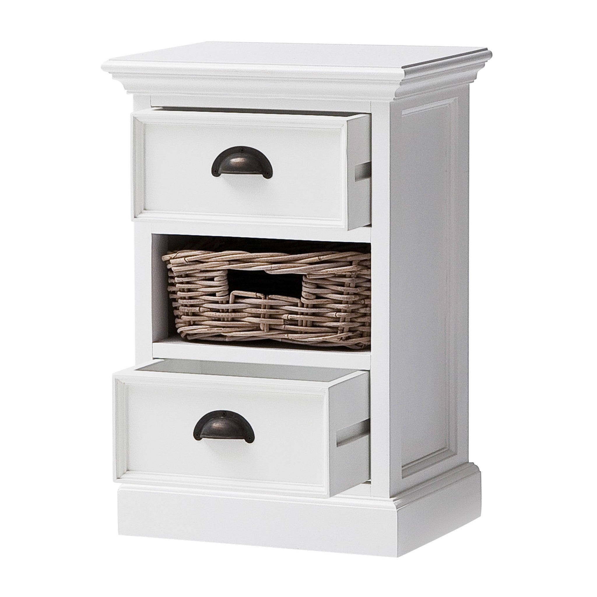 24" White Solid Wood Two Drawer Nightstand-Nightstands & Bedside Tables-DECOROLALA