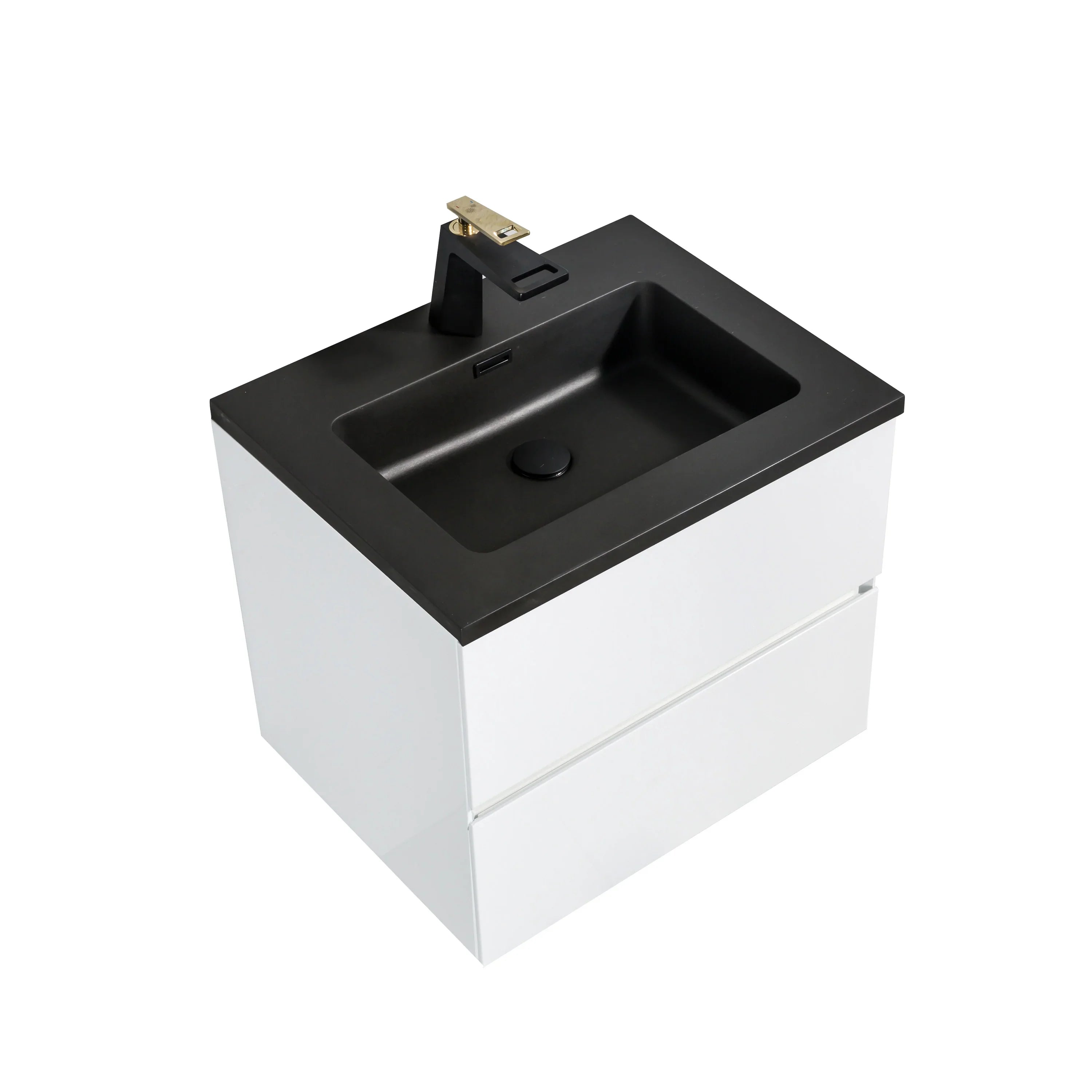 24" White Wall Mount Bathroom Vanity with Black Engineered Quartz Countertop-Migration_Bathroom Vanities-DECOROLALA