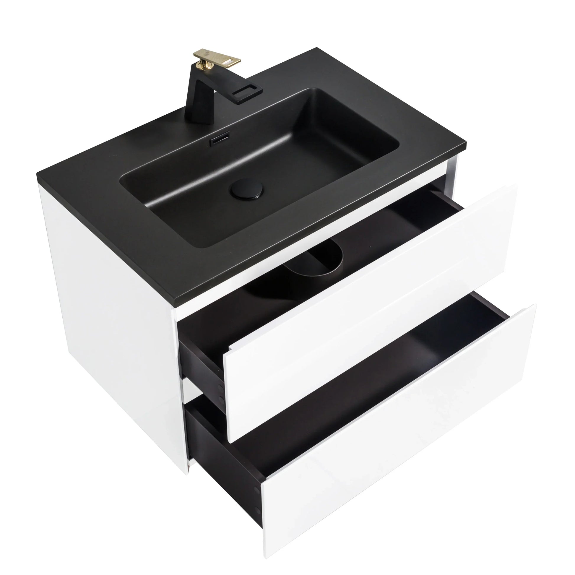 24" White Wall Mount Bathroom Vanity with Black Engineered Quartz Countertop-Migration_Bathroom Vanities-DECOROLALA