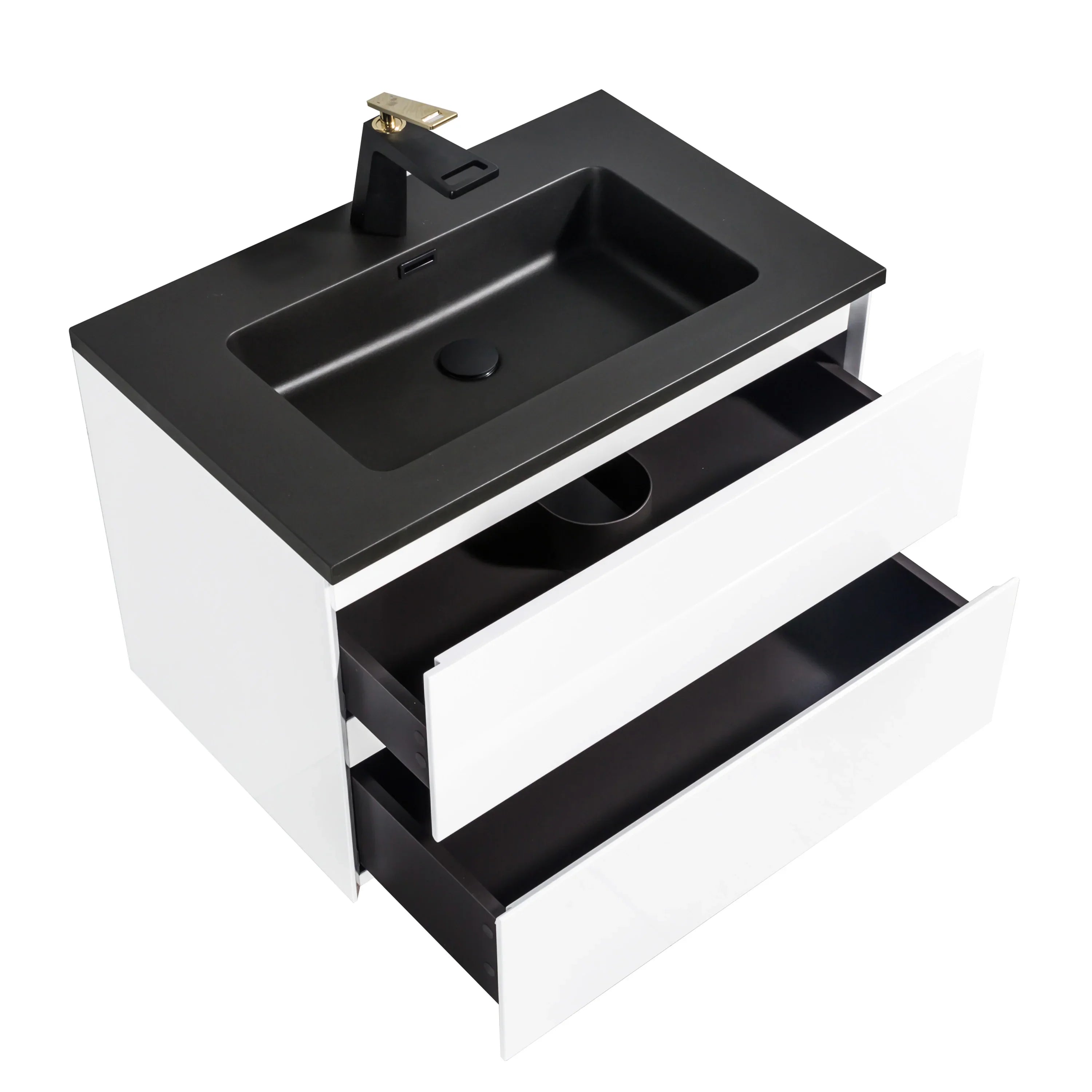 24" White Wall Mount Bathroom Vanity with Black Engineered Quartz Countertop-Migration_Bathroom Vanities-DECOROLALA