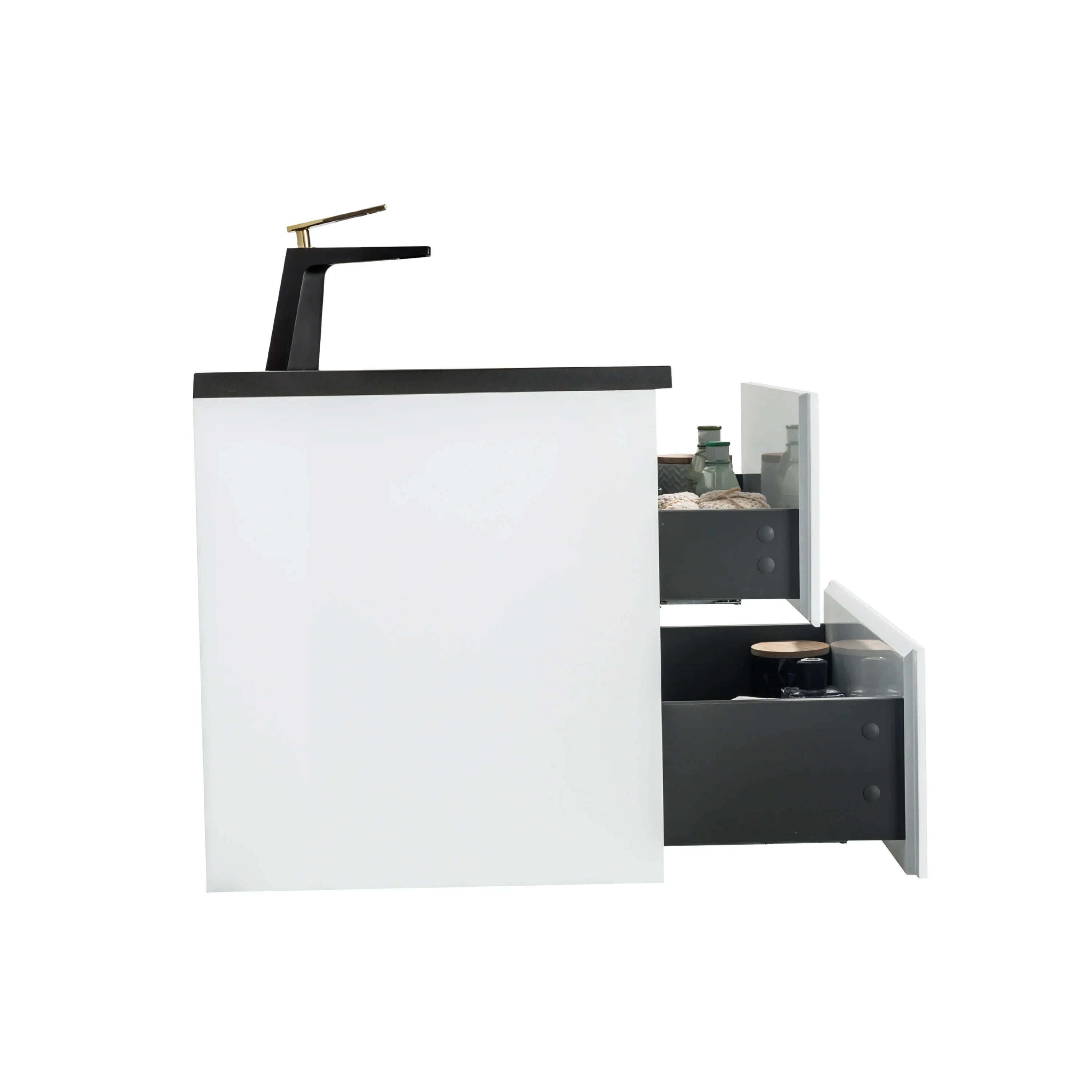 24" White Wall Mount Bathroom Vanity with Black Engineered Quartz Countertop-Migration_Bathroom Vanities-DECOROLALA