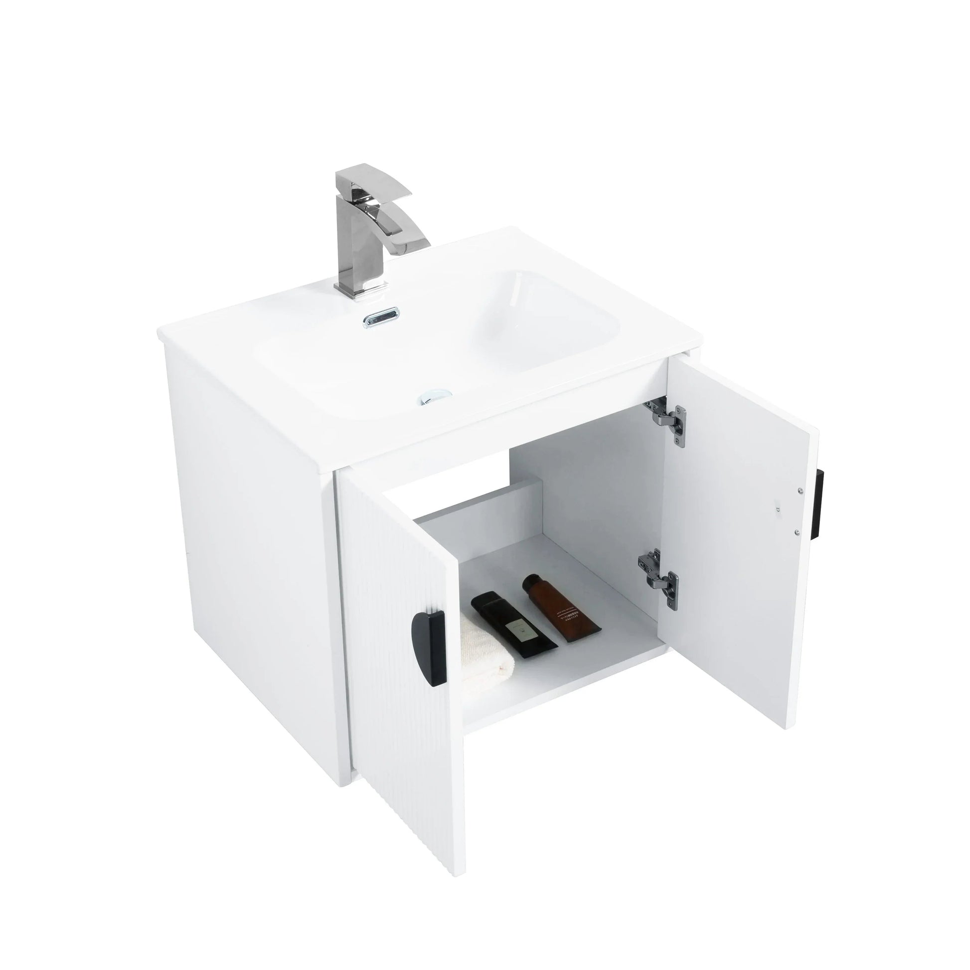 24" White Wall Mount Bathroom Vanity with White Ceramic Countertop-Migration_Bathroom Vanities-DECOROLALA