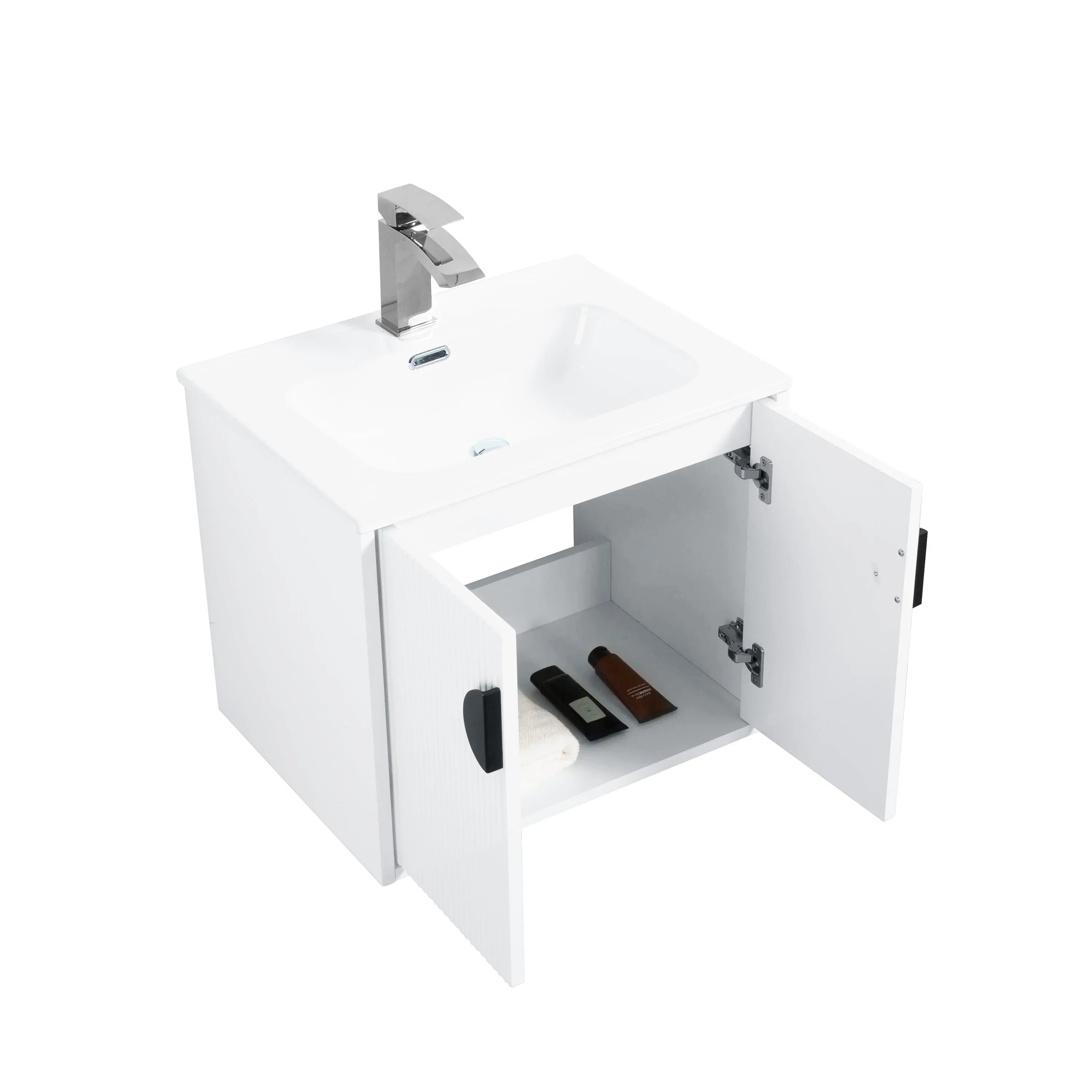 24" White Wall Mount Bathroom Vanity with White Ceramic Countertop-Migration_Bathroom Vanities-DECOROLALA