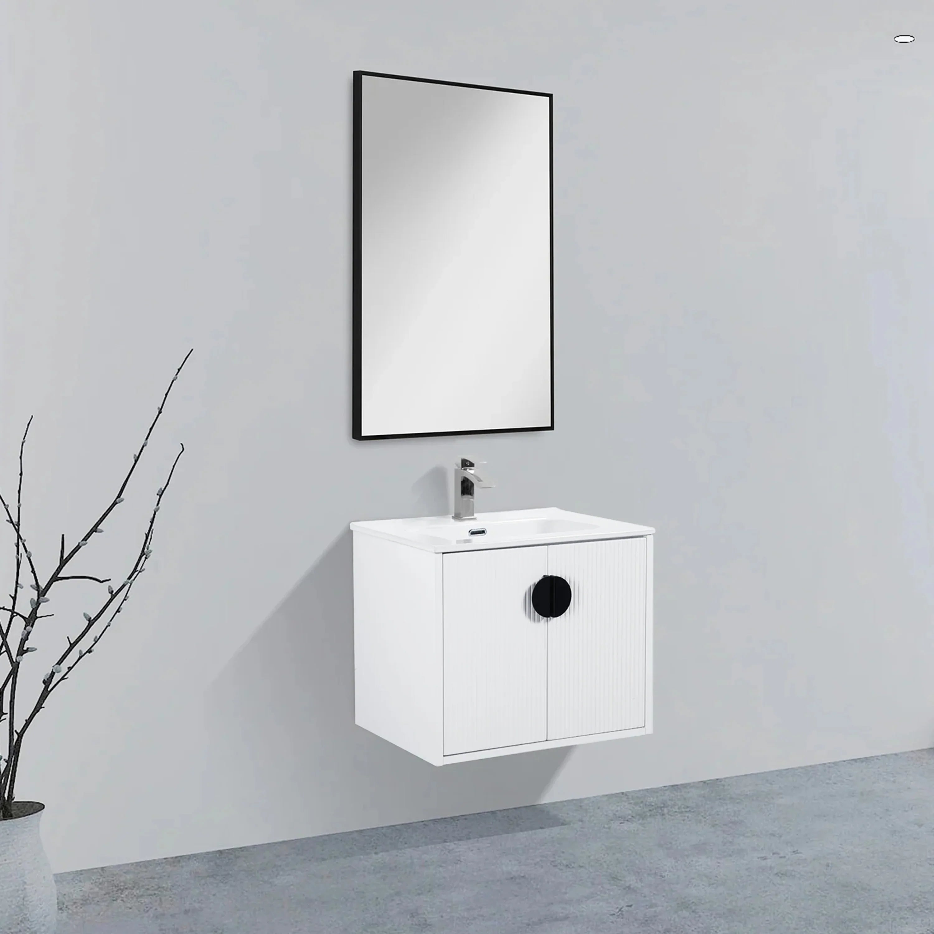 24" White Wall Mount Bathroom Vanity with White Ceramic Countertop-Migration_Bathroom Vanities-DECOROLALA