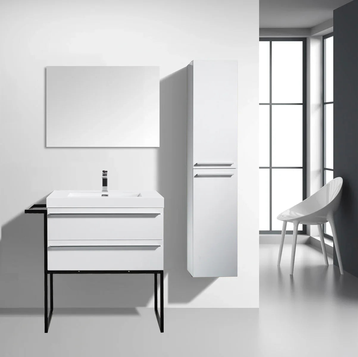 24" White Wall Mount Bathroom Vanity with White Polymarble Countertop-Migration_Bathroom Vanities-DECOROLALA