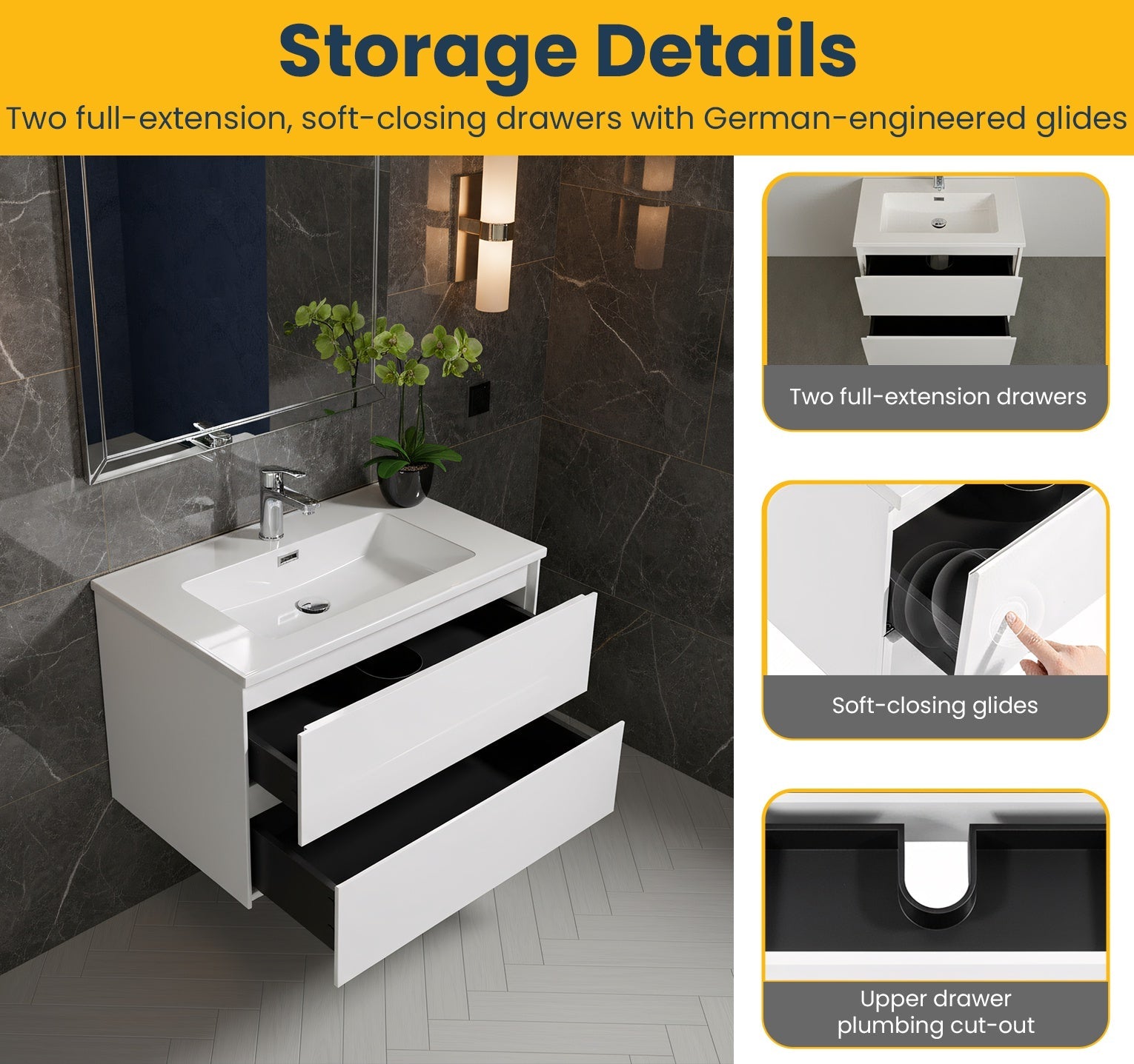 24" White Wall Mount Single Sink Bathroom Vanity with White Polymarble Countertop-Migration_Bathroom Vanities-DECOROLALA