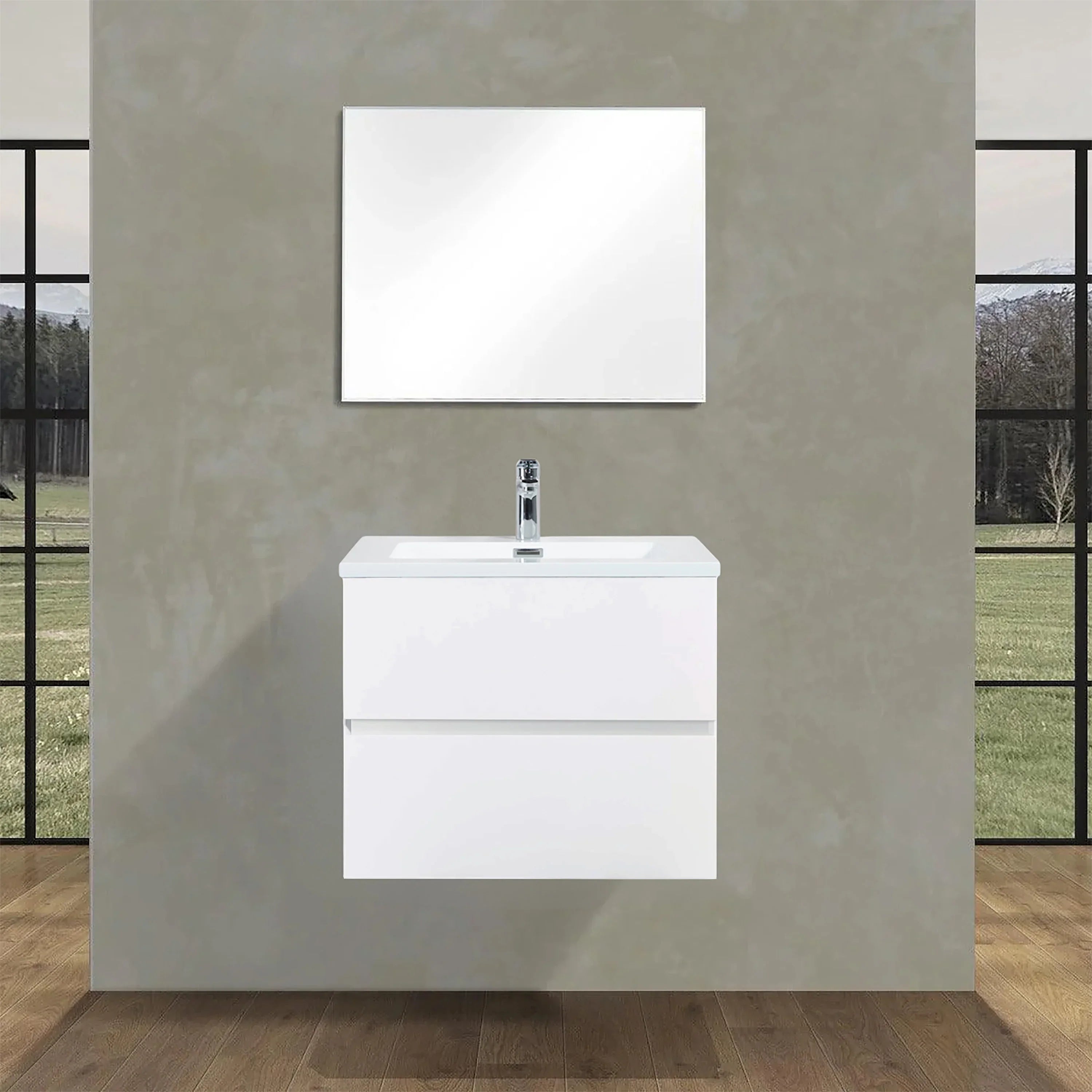 24" White Wall Mount Single Sink Bathroom Vanity with White Polymarble Countertop-Migration_Bathroom Vanities-DECOROLALA