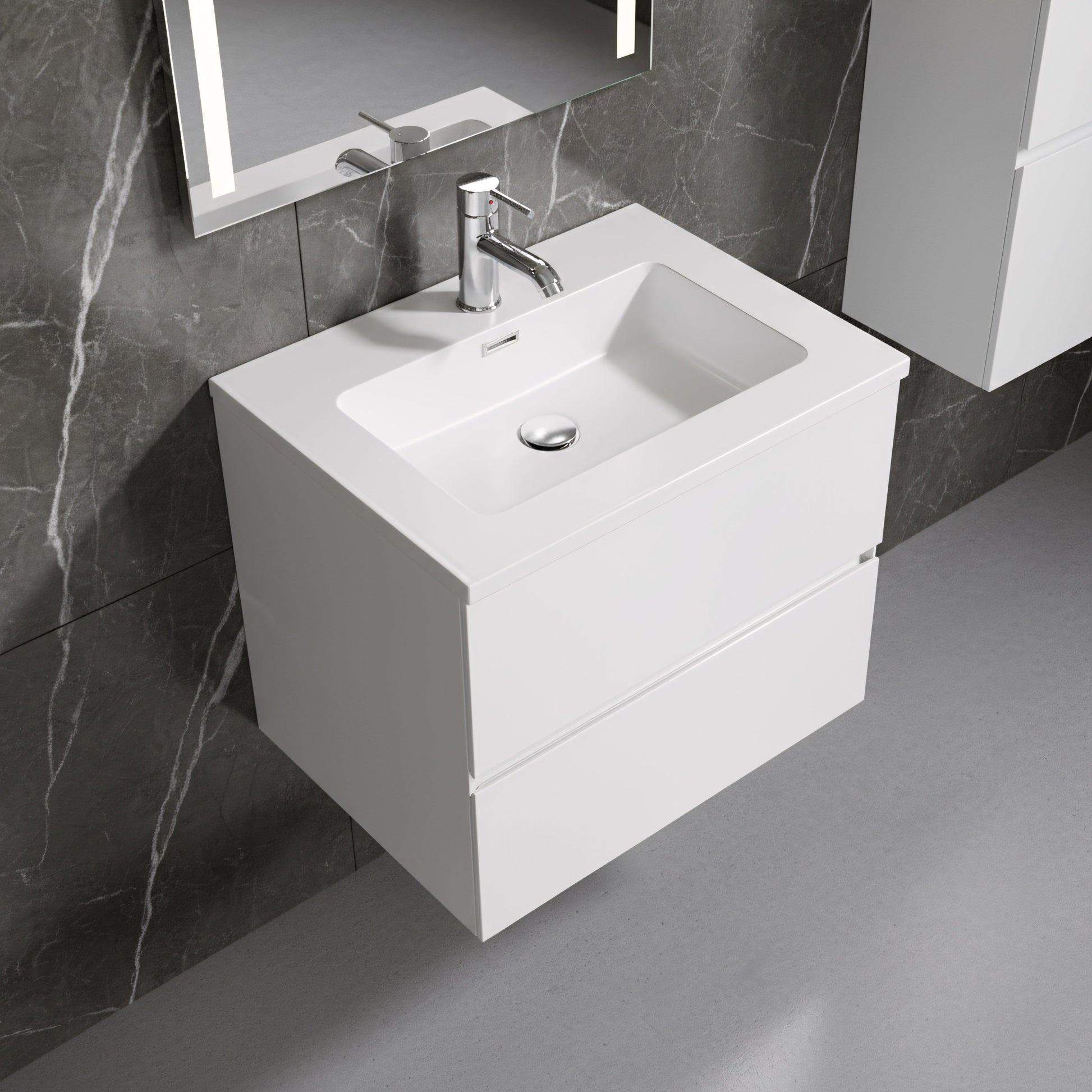 24" White Wall Mount Single Sink Bathroom Vanity with White Polymarble Countertop-Migration_Bathroom Vanities-DECOROLALA