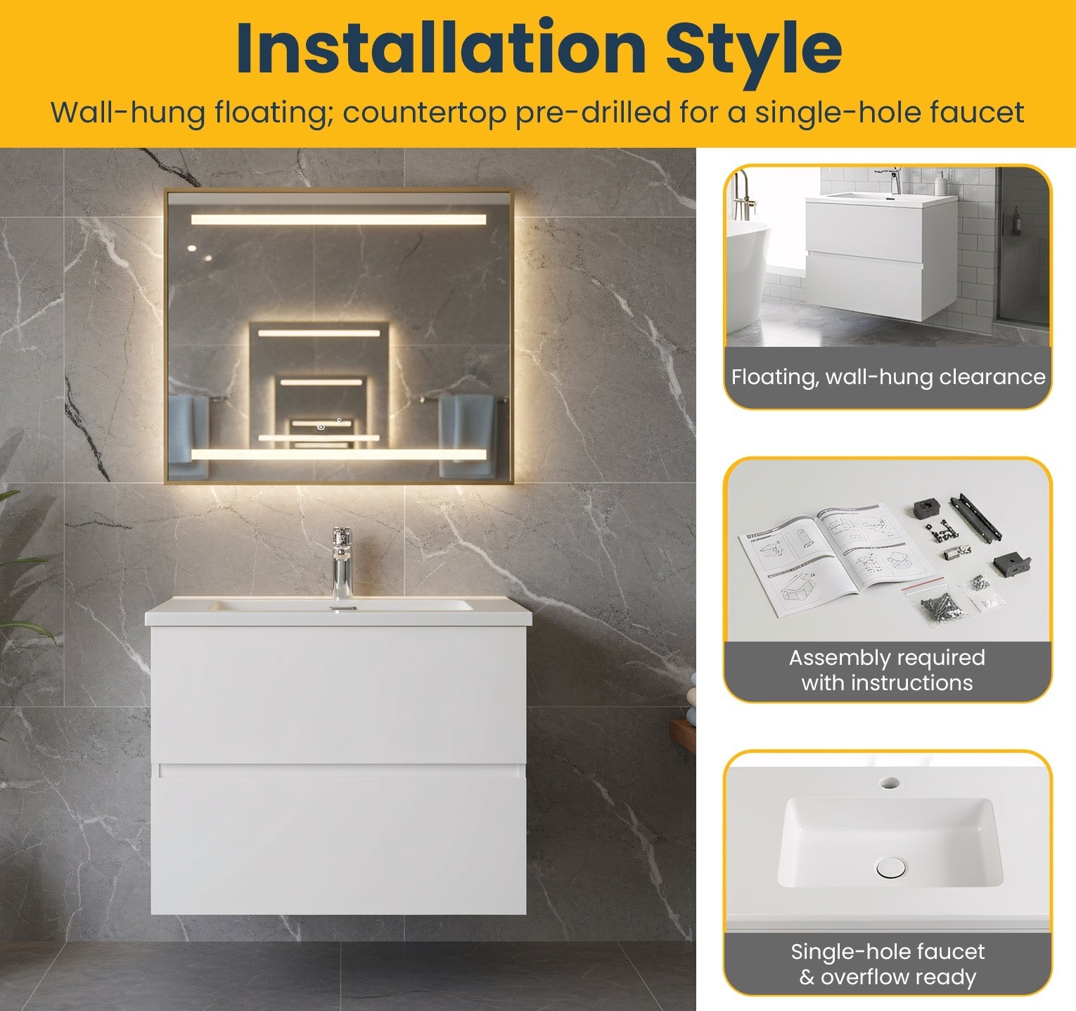 24" White Wall Mount Single Sink Bathroom Vanity with White Polymarble Countertop-Migration_Bathroom Vanities-DECOROLALA