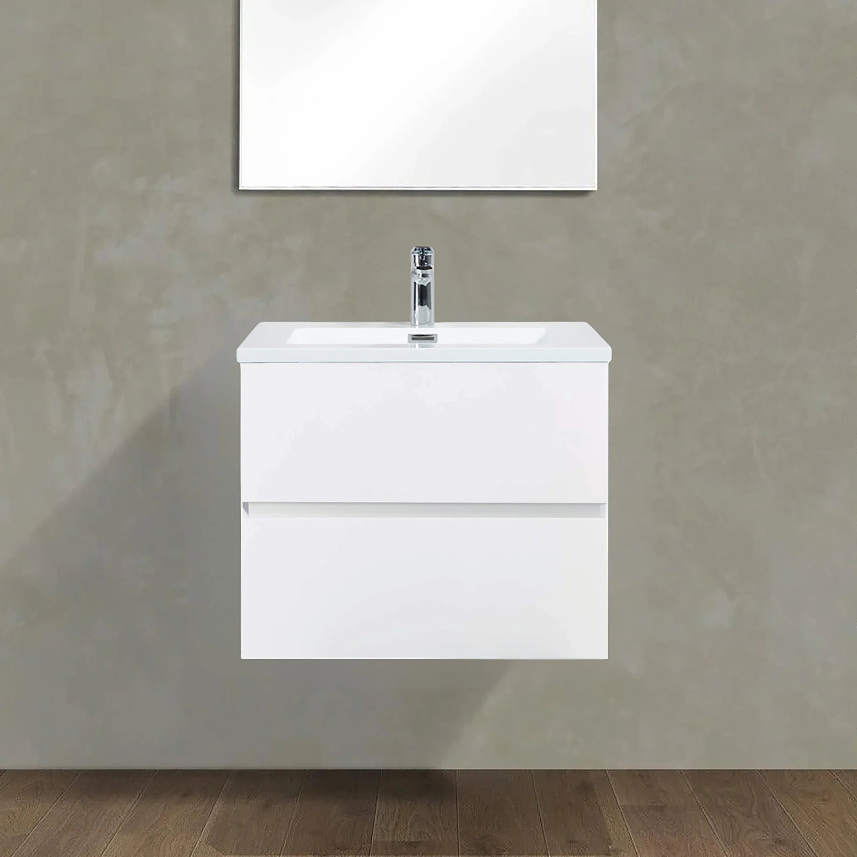 24" White Wall Mount Single Sink Bathroom Vanity with White Polymarble Countertop-Migration_Bathroom Vanities-DECOROLALA