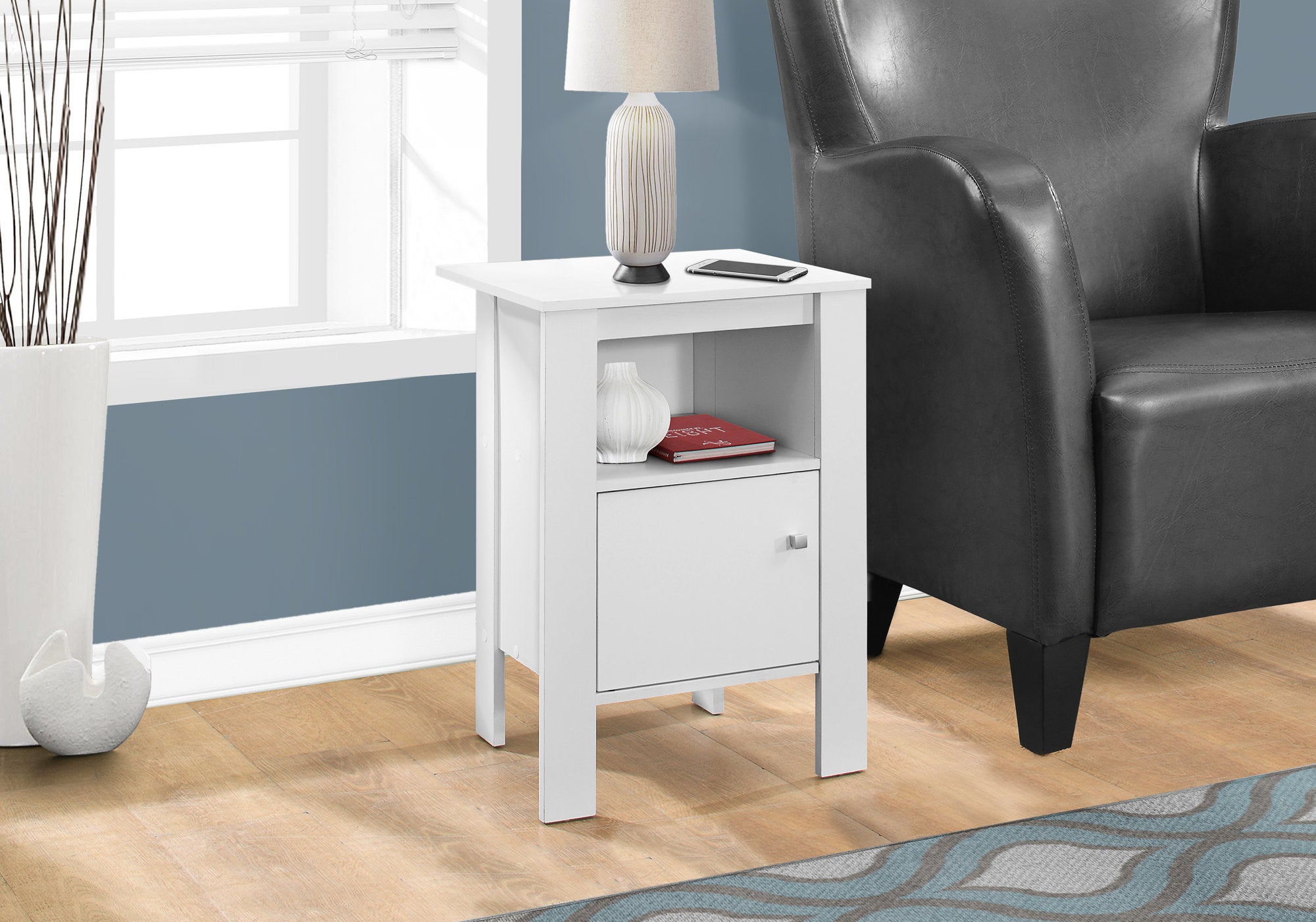 24" White Wood End Table With Shelf-End-Side Tables-DECOROLALA