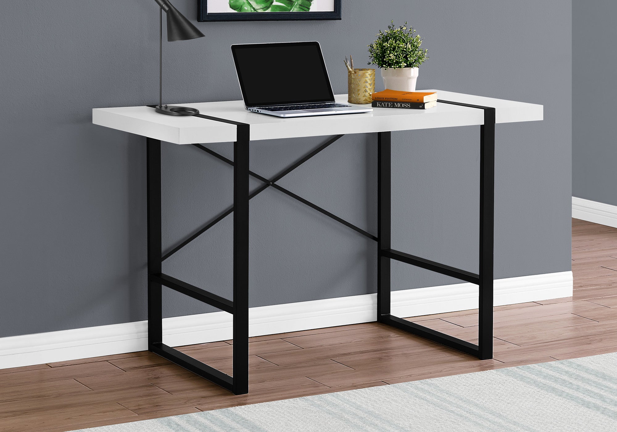 24" White and Black Computer Desk-Desks-DECOROLALA