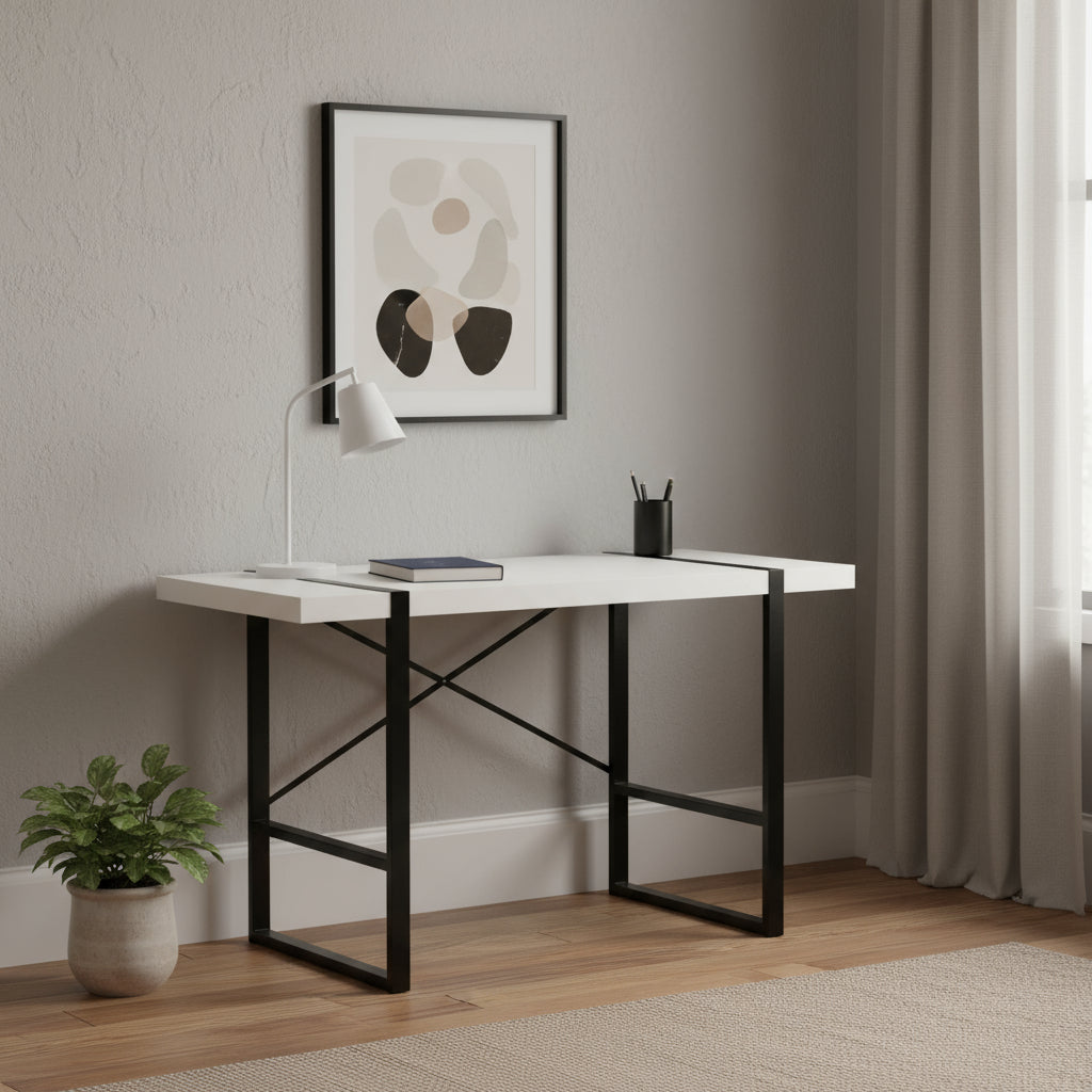 24" White and Black Computer Desk-Desks-DECOROLALA