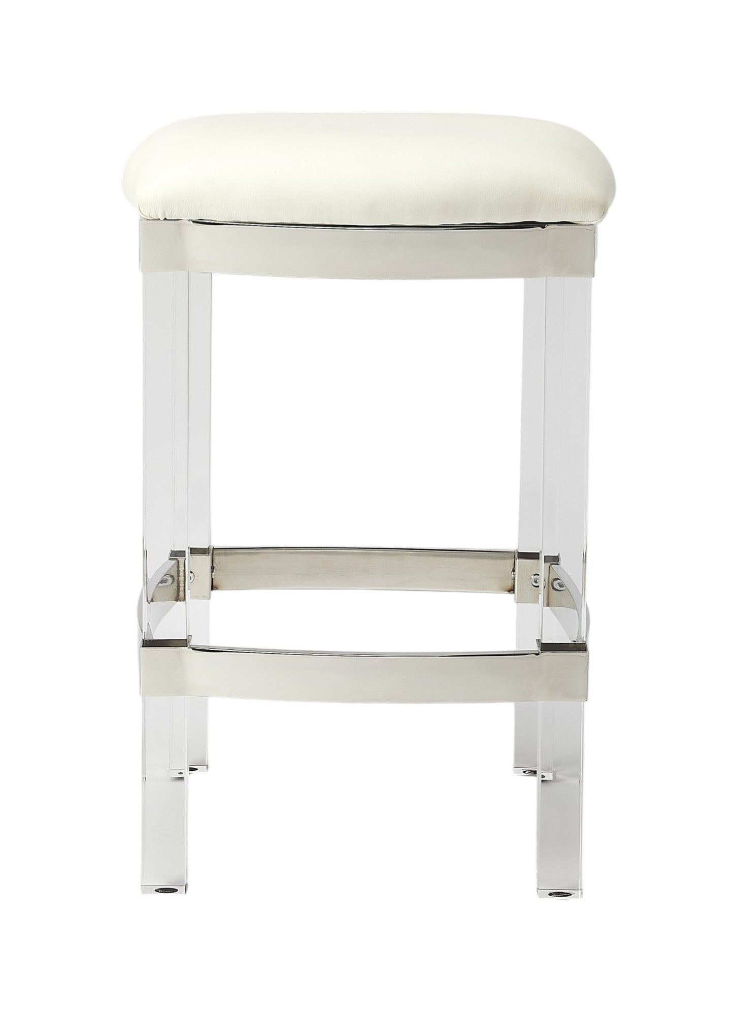 24" White and Clear Stainless Steel and Acrylic Backless Counter Height Bar Chair-Bar Chairs-DECOROLALA