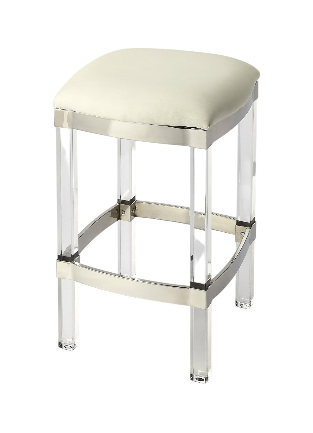 24" White and Clear Stainless Steel and Acrylic Backless Counter Height Bar Chair-Bar Chairs-DECOROLALA
