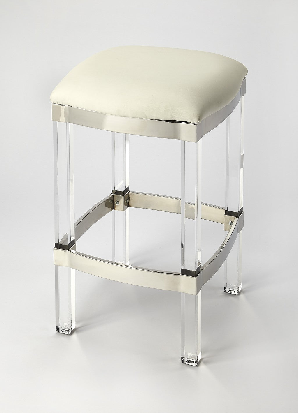 24" White and Clear Stainless Steel and Acrylic Backless Counter Height Bar Chair-Bar Chairs-DECOROLALA