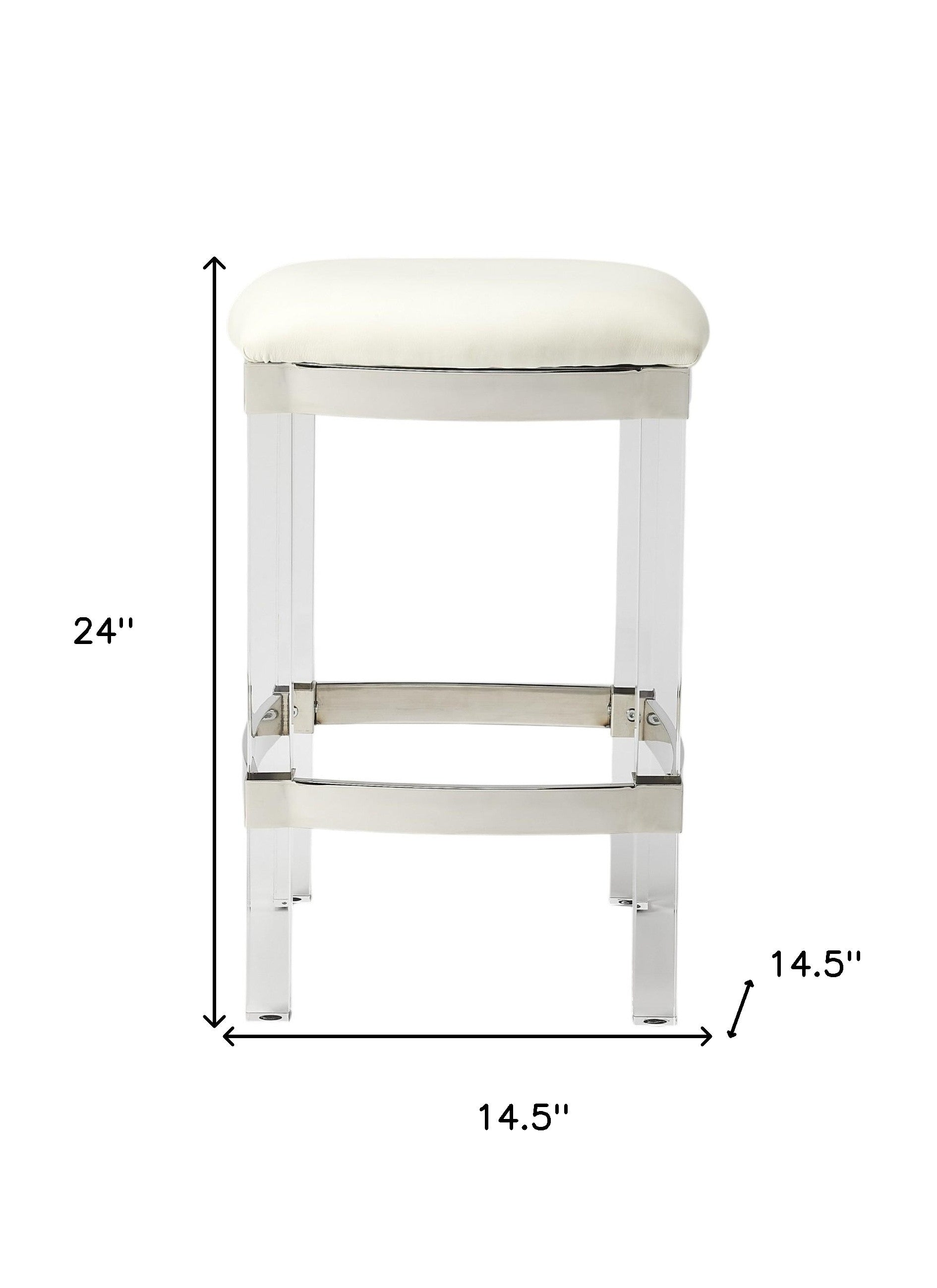 24" White and Clear Stainless Steel and Acrylic Backless Counter Height Bar Chair-Bar Chairs-DECOROLALA