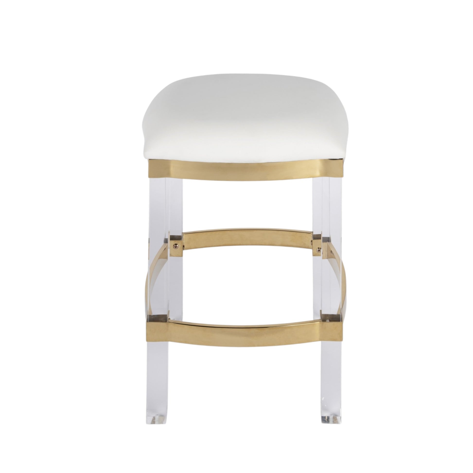 24" White and Clear Stainless Steel and Steel Backless Counter Height Bar Chair-Bar Chairs-DECOROLALA