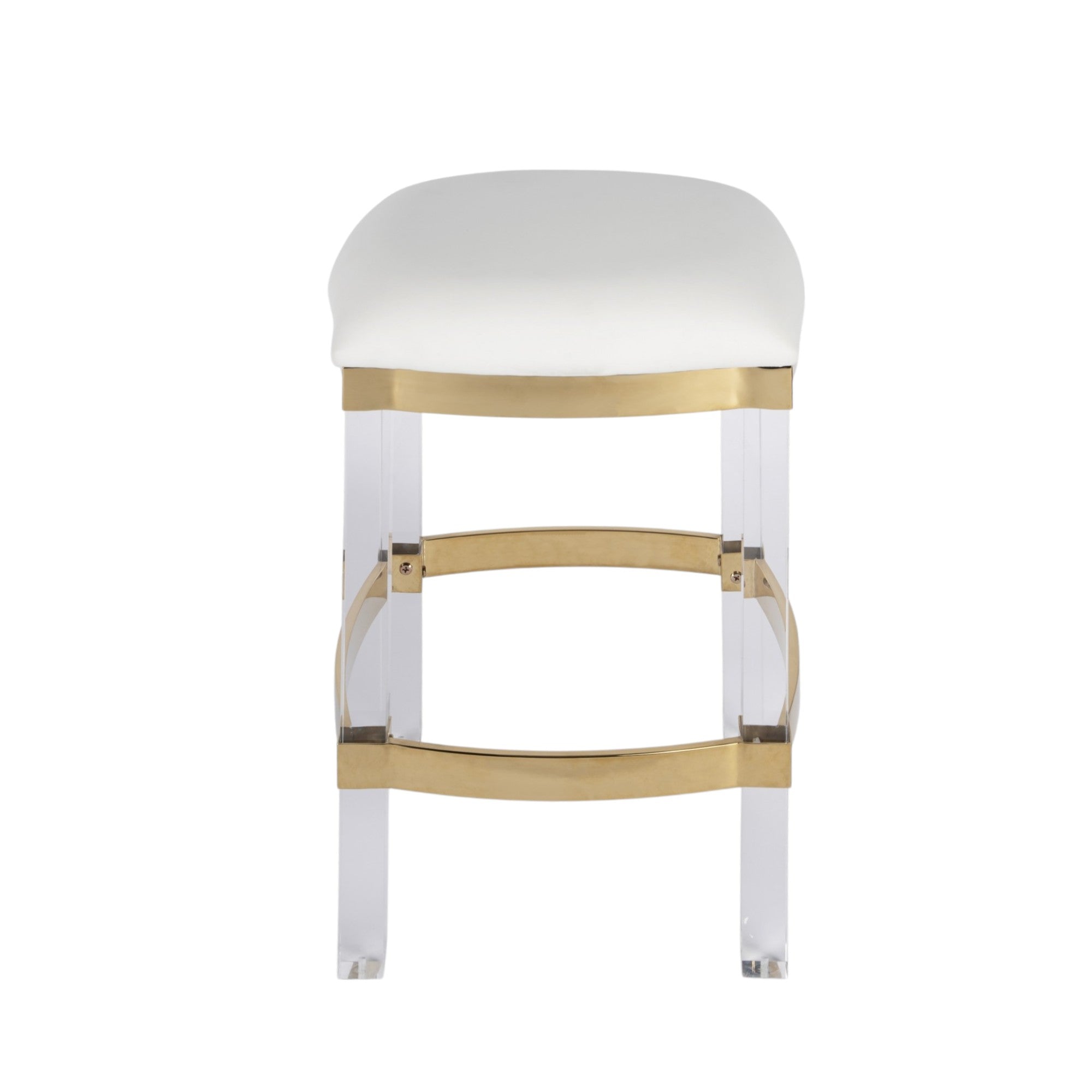 24" White and Clear Stainless Steel and Steel Backless Counter Height Bar Chair-Bar Chairs-DECOROLALA