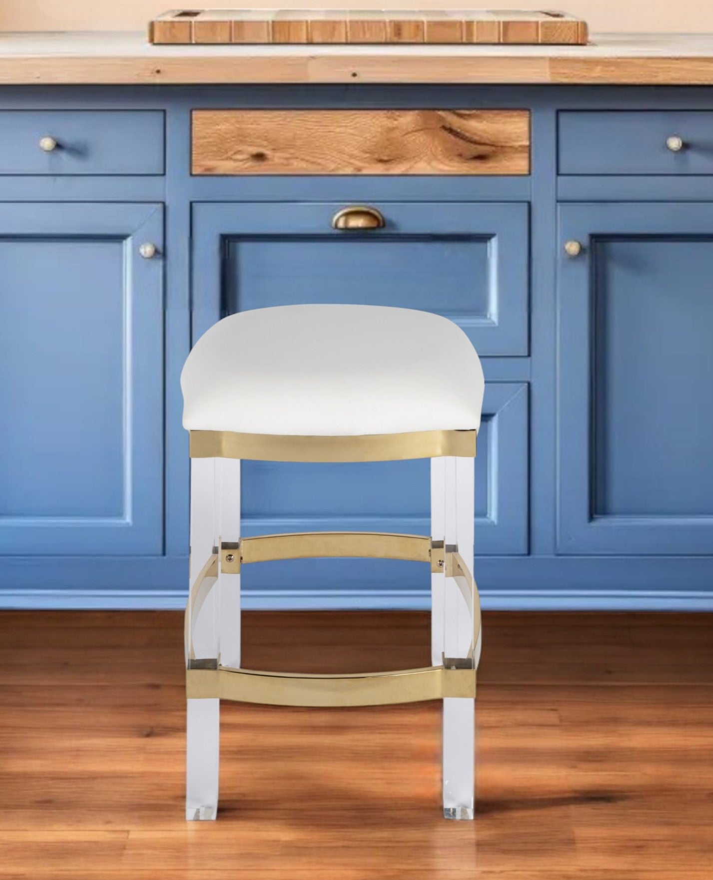 24" White and Clear Stainless Steel and Steel Backless Counter Height Bar Chair-Bar Chairs-DECOROLALA