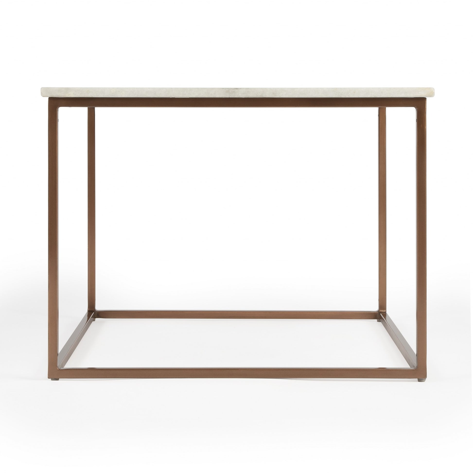 24" White and Copper Genuine Marble and Metal Square Coffee Table-Coffee Tables-DECOROLALA