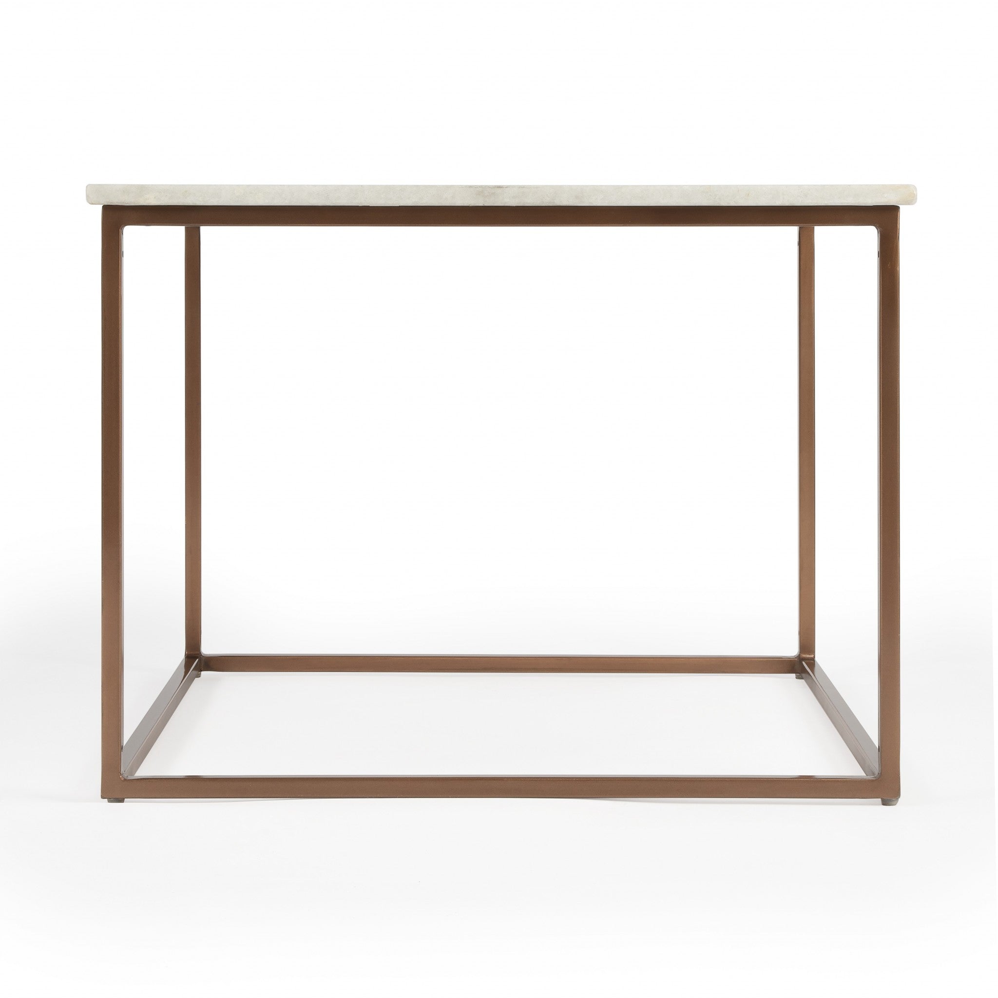 24" White and Copper Genuine Marble and Metal Square Coffee Table-Coffee Tables-DECOROLALA