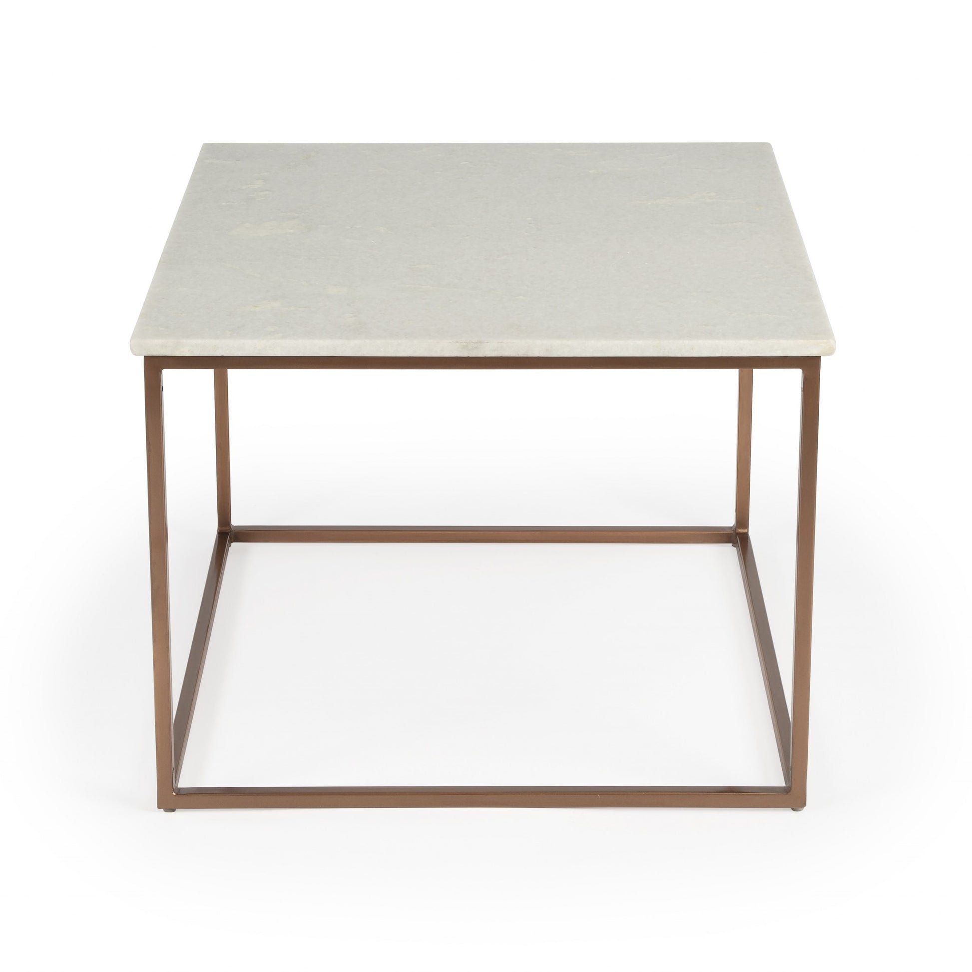24" White and Copper Genuine Marble and Metal Square Coffee Table-Coffee Tables-DECOROLALA