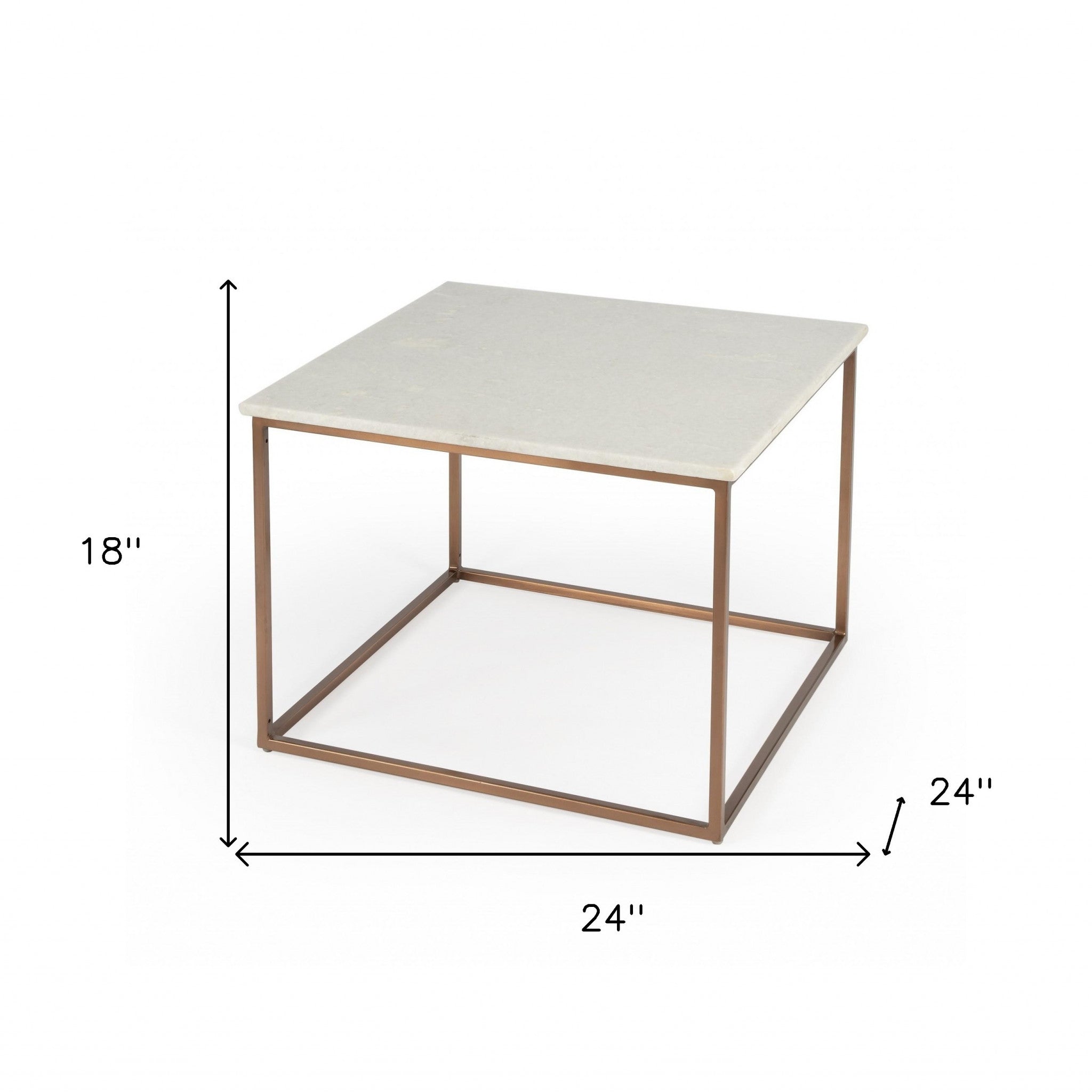 24" White and Copper Genuine Marble and Metal Square Coffee Table-Coffee Tables-DECOROLALA