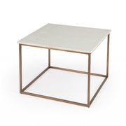 24" White and Copper Genuine Marble and Metal Square Coffee Table-Coffee Tables-DECOROLALA