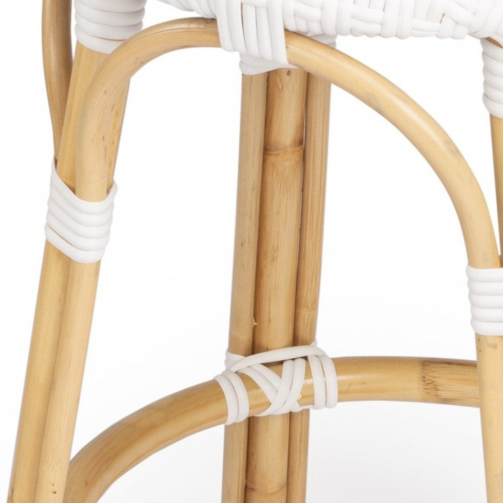 24" White and Natural Heavy Duty Rattan Backless Counter Height Bar Chair-Bar Chairs-DECOROLALA
