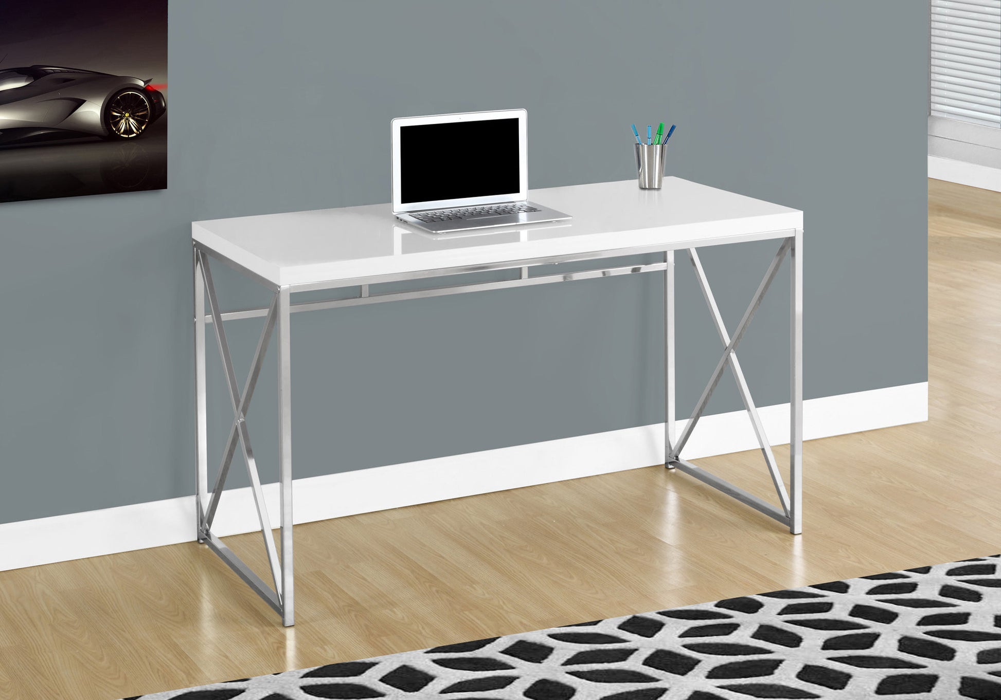 24" White and Silver Computer Desk-Desks-DECOROLALA