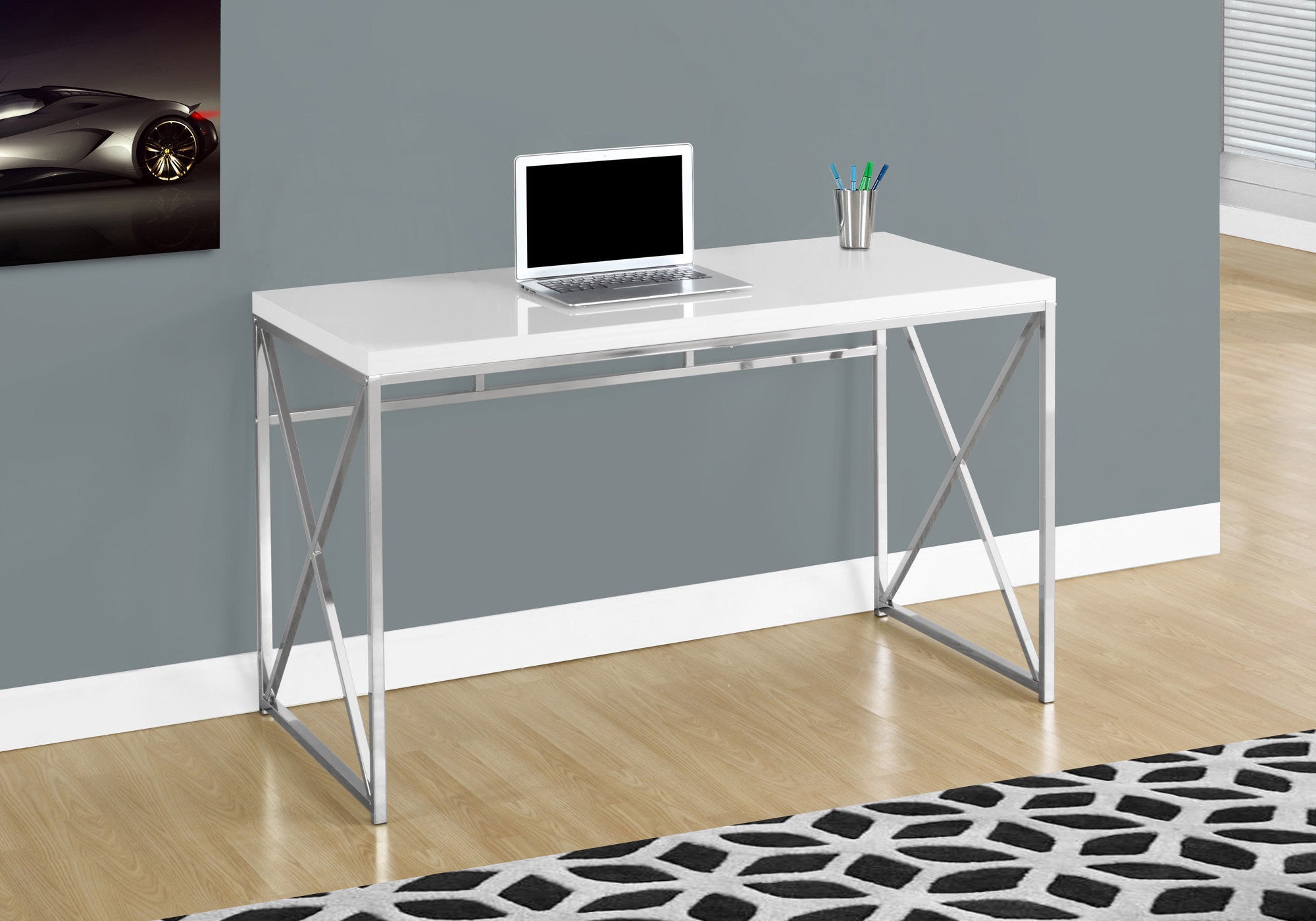 24" White and Silver Computer Desk-Desks-DECOROLALA