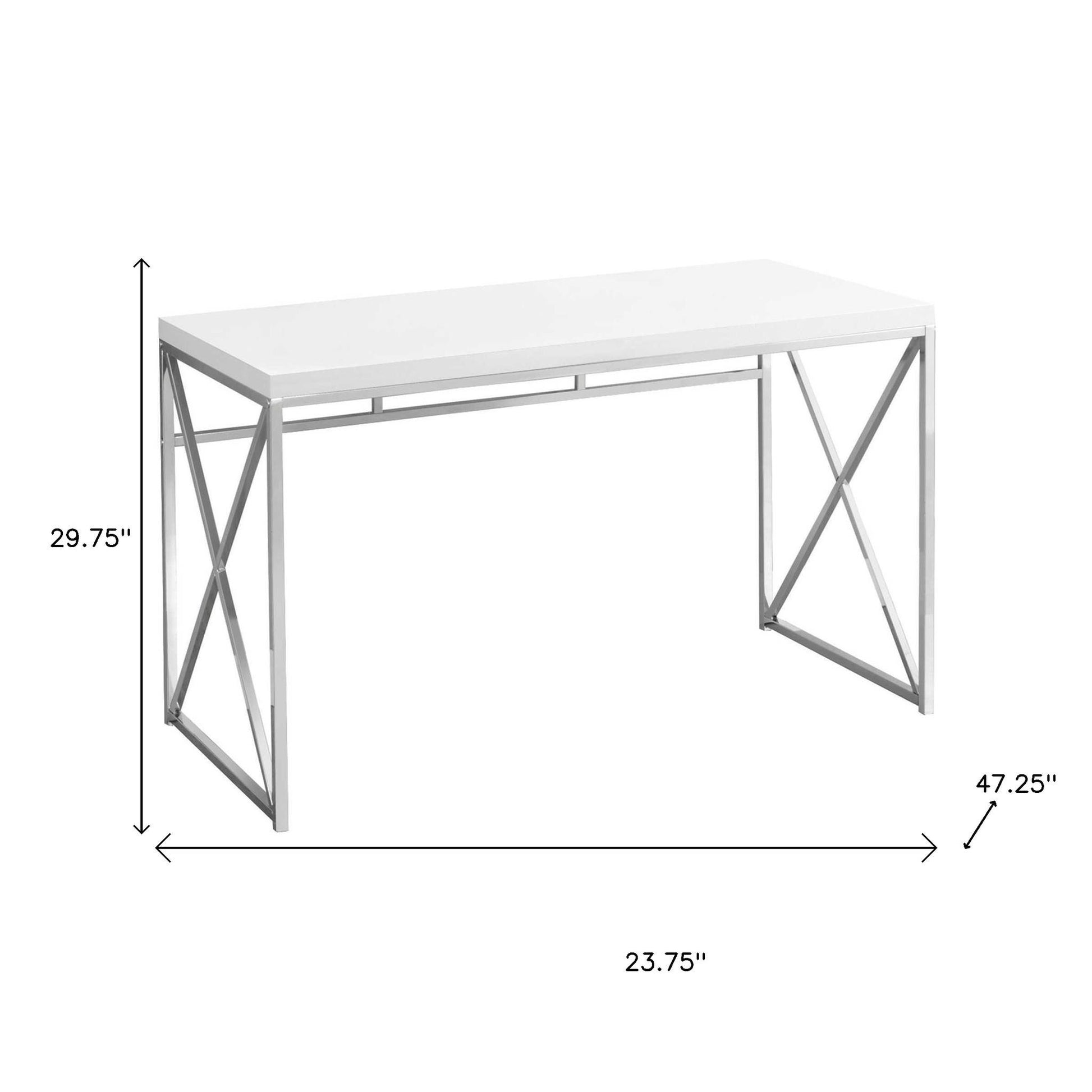 24" White and Silver Computer Desk-Desks-DECOROLALA